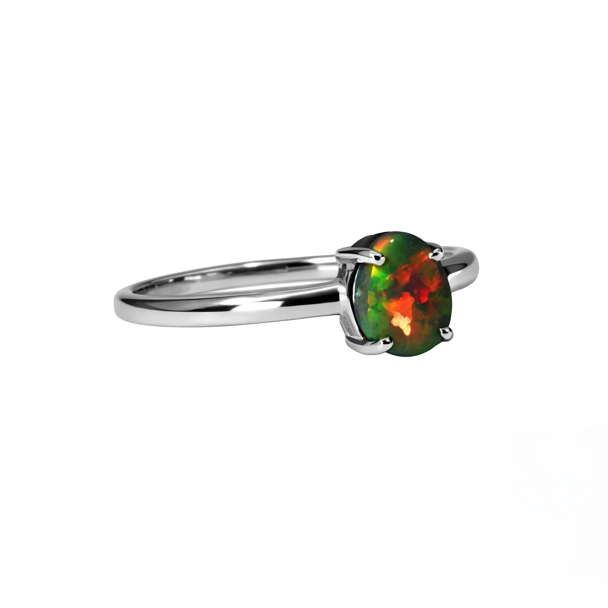 Black Opal Ring in 14K White Gold - Multicolour - Australian Opal Cutters and Pearl Divers