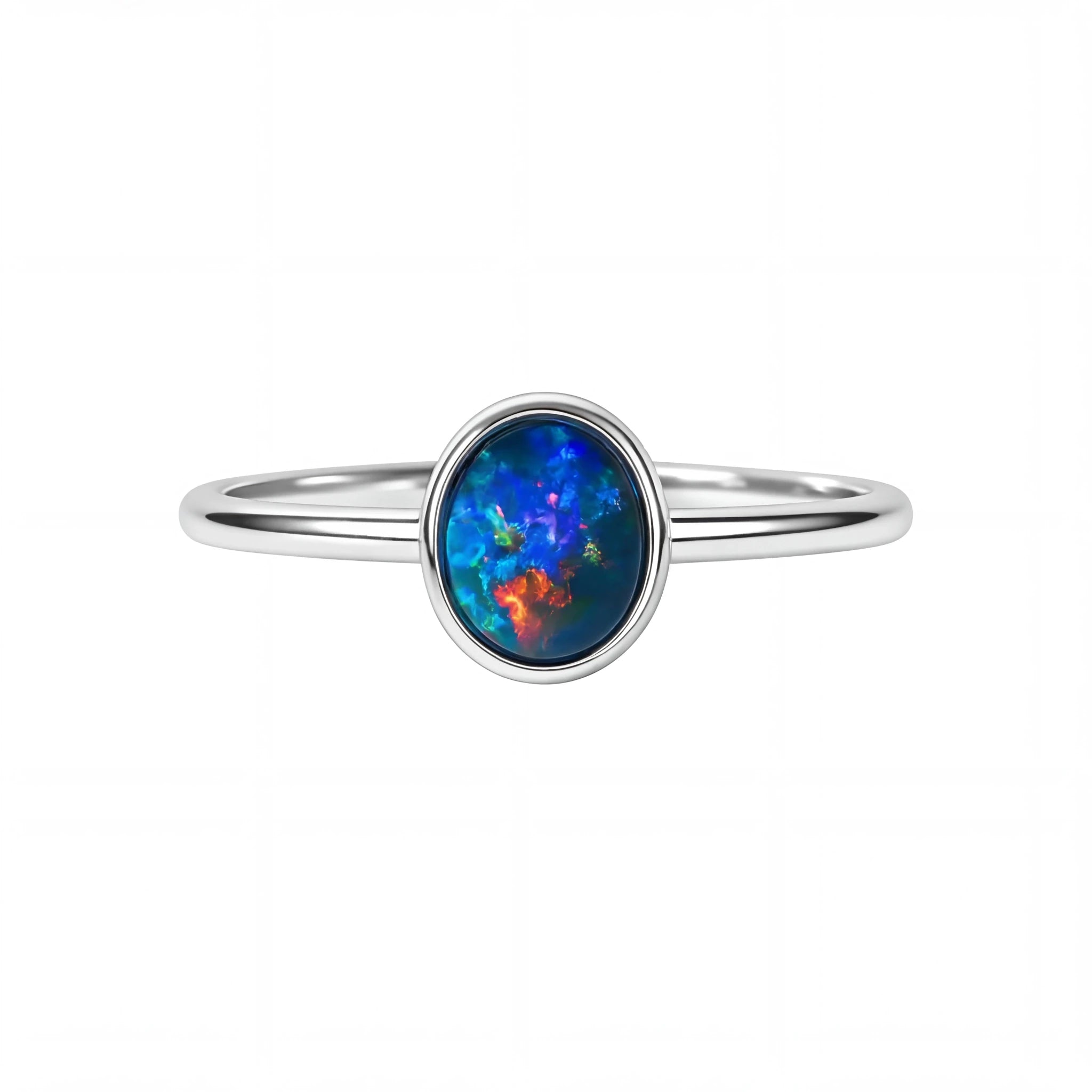 Black Opal Ring in 14K White Gold - Multicolour - Australian Opal Cutters and Pearl Divers