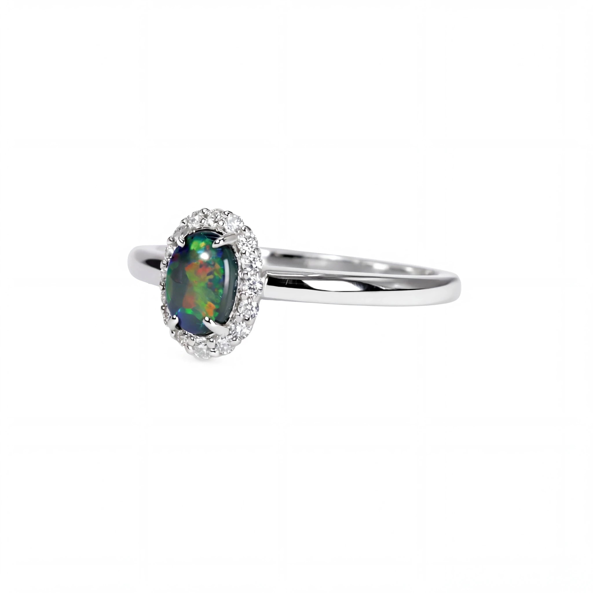 Black Opal Ring in 18K White Gold - Multicolour - Australian Opal Cutters and Pearl Divers