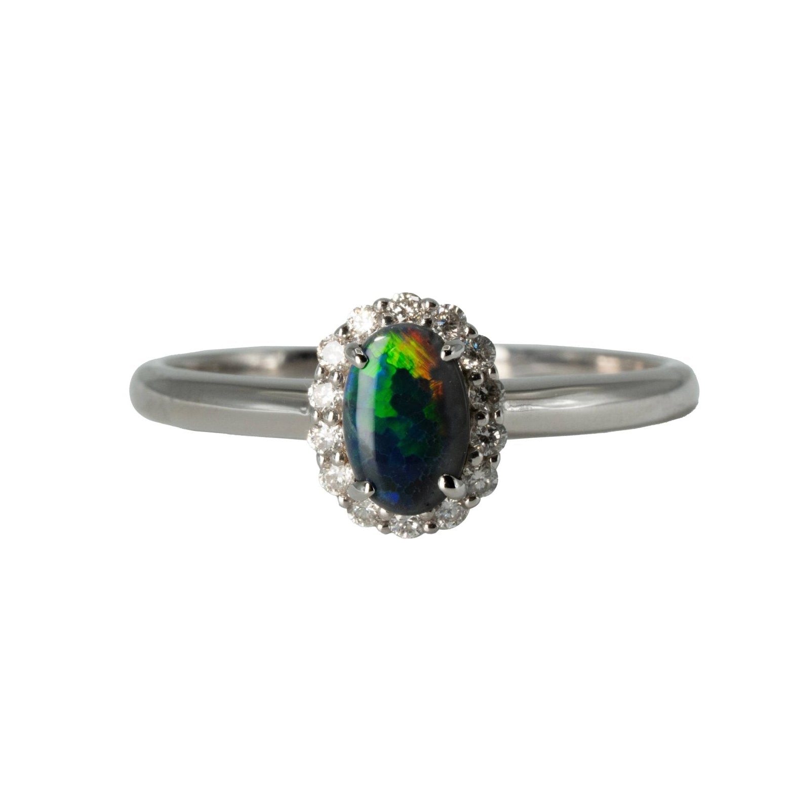 Black Opal Ring in 18K White Gold - Multicolour - Australian Opal Cutters and Pearl Divers