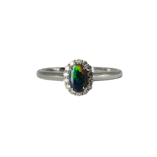 Black Opal Ring in 18K White Gold - Multicolour - Australian Opal Cutters and Pearl Divers