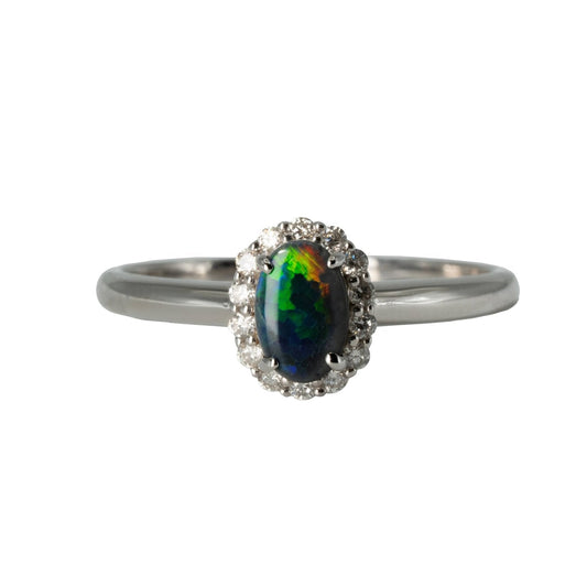 Black Opal Ring in 18K White Gold - Multicolour - Australian Opal Cutters and Pearl Divers