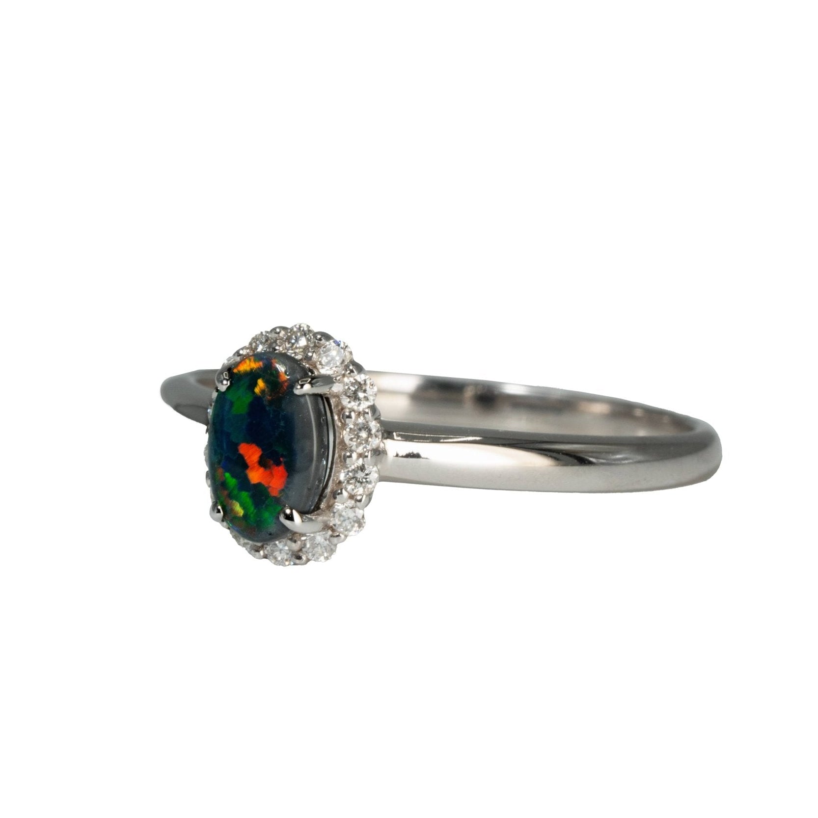 Black Opal Ring in 18K White Gold - Multicolour - Australian Opal Cutters and Pearl Divers