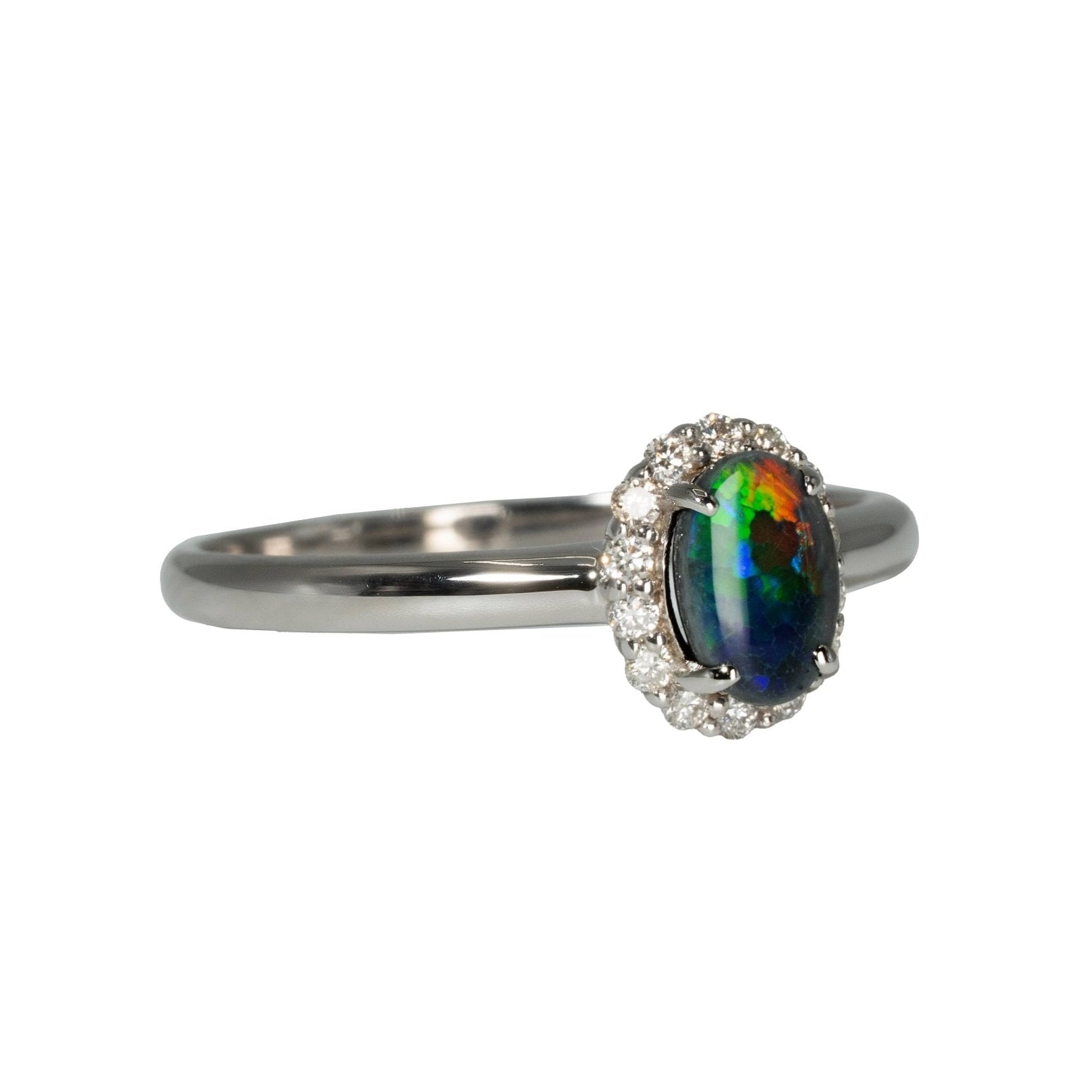 Black Opal Ring in 18K White Gold - Multicolour - Australian Opal Cutters and Pearl Divers