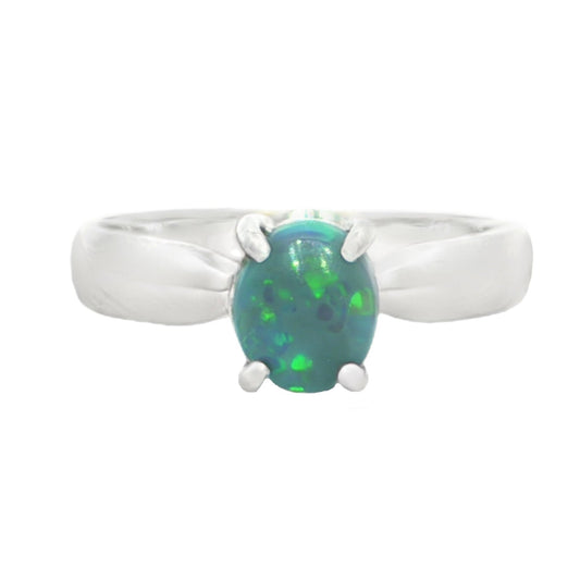 Black Opal Ring in 925 Sterling Silver - Green and Blue - Australian Opal Cutters and Pearl Divers