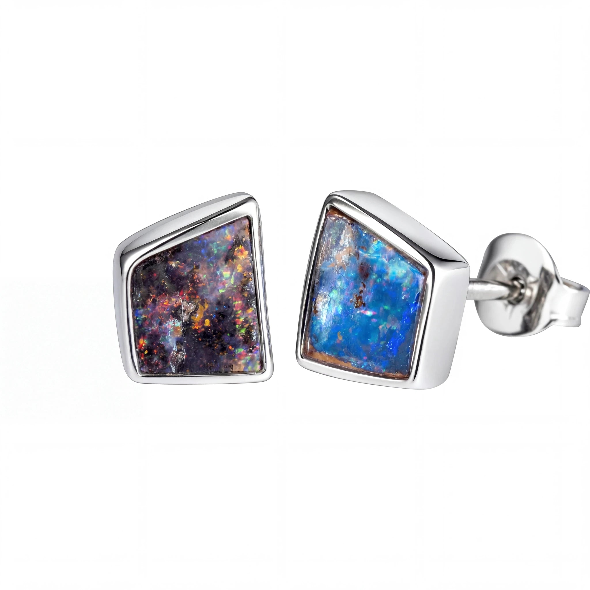 Boulder Opal Earrings in 925 Sterling Silver - Multicolour - Australian Opal Cutters and Pearl Divers