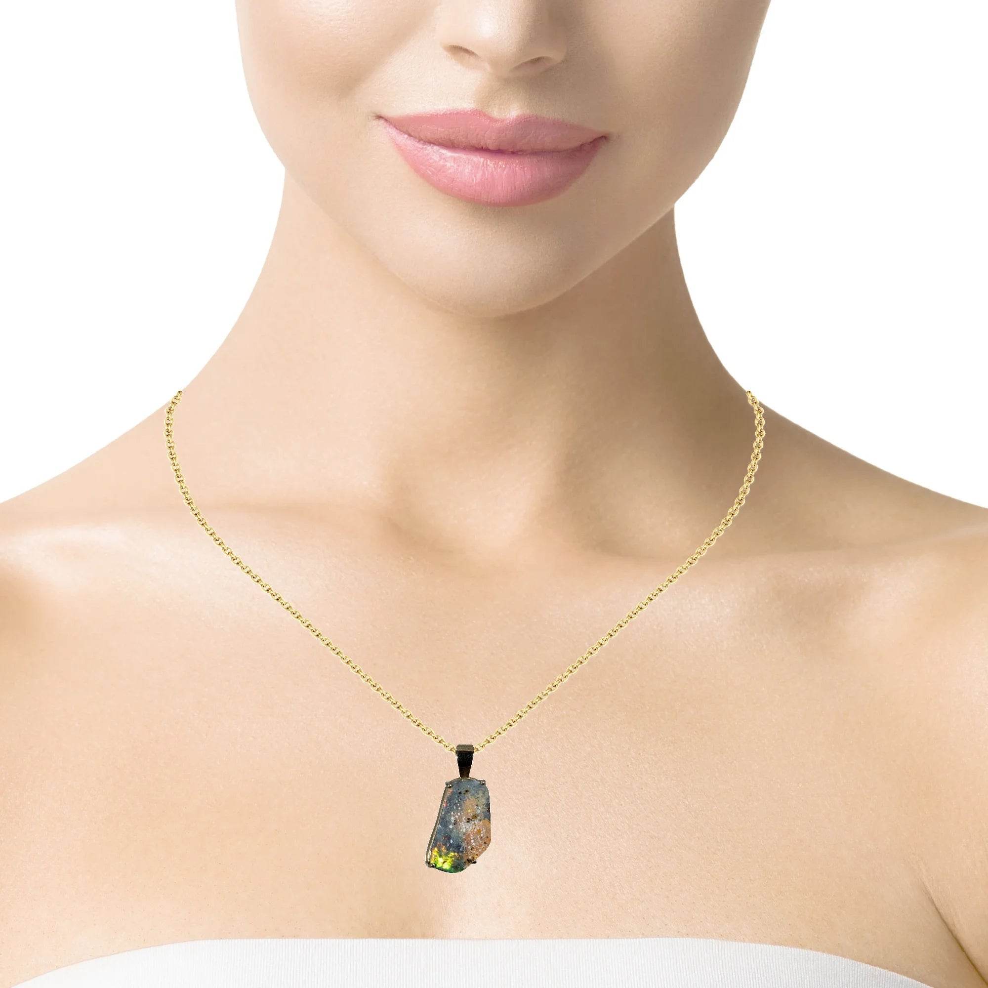 Boulder Opal Pendant in 14K Yellow Gold - Multicolour - Australian Opal Cutters and Pearl Divers