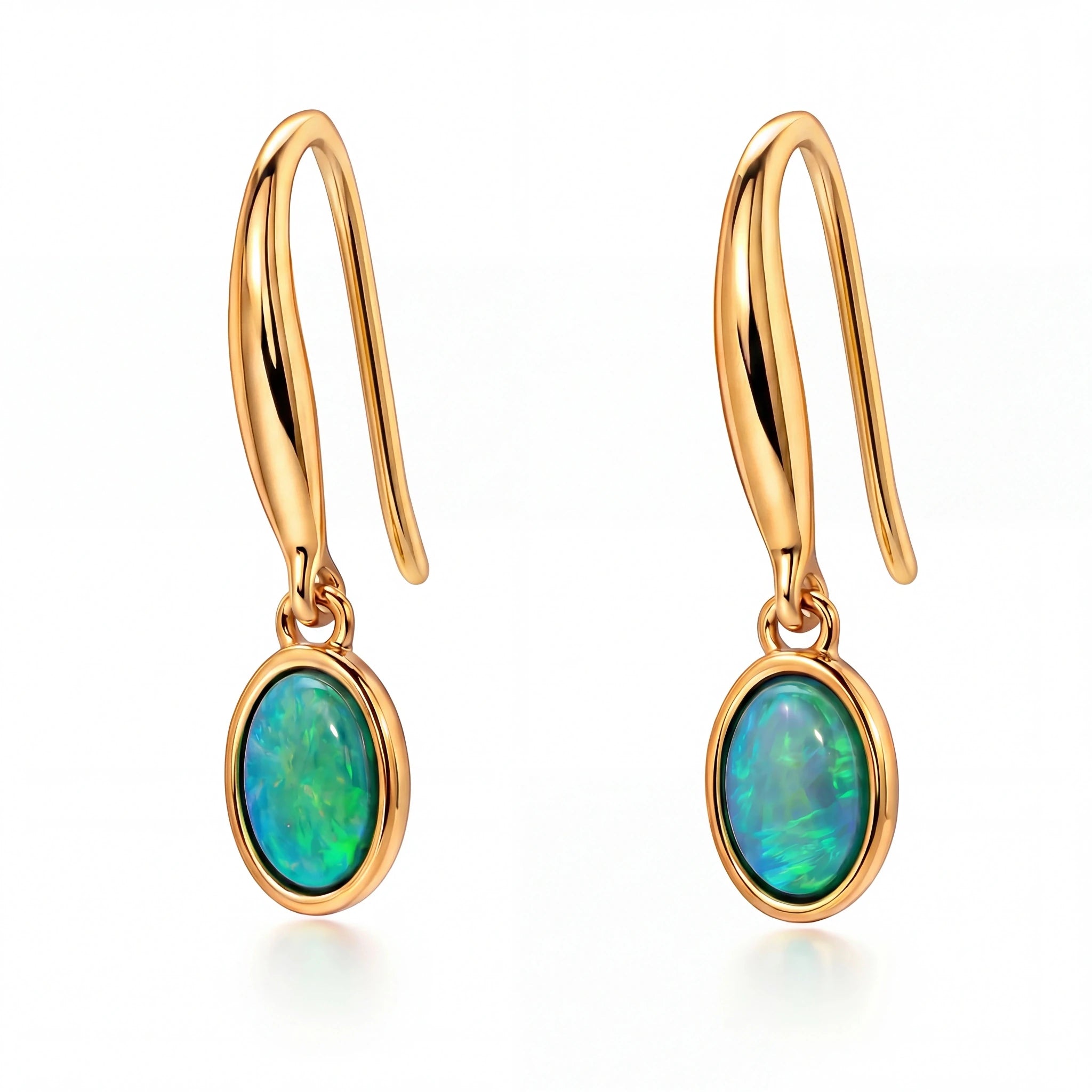 Dark Opal Earrings set in 14K Yellow Gold - Green and Blue - Australian Opal Cutters and Pearl Divers