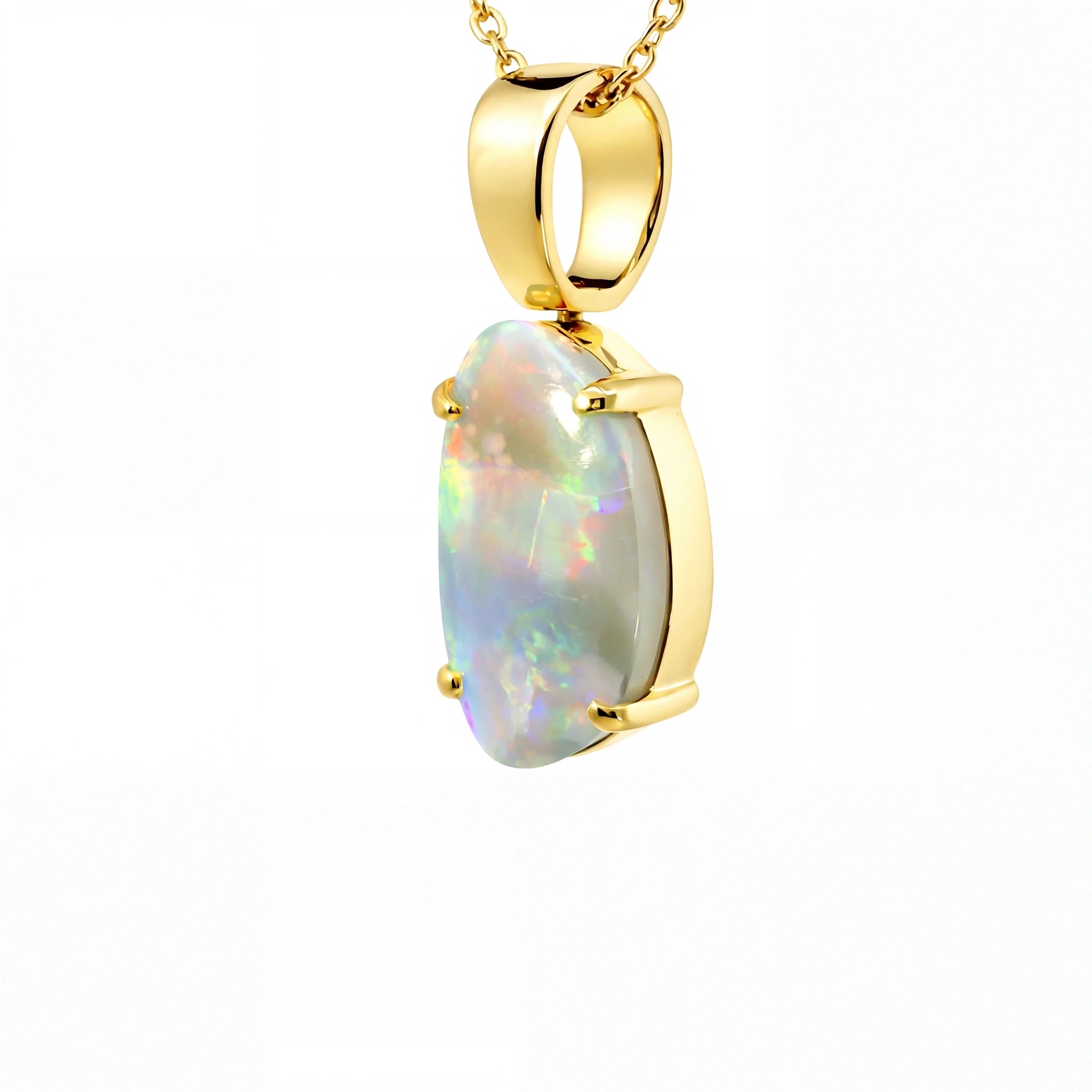Dark Opal Pendant in 18K Yellow Gold - Multicolour - Australian Opal Cutters and Pearl Divers