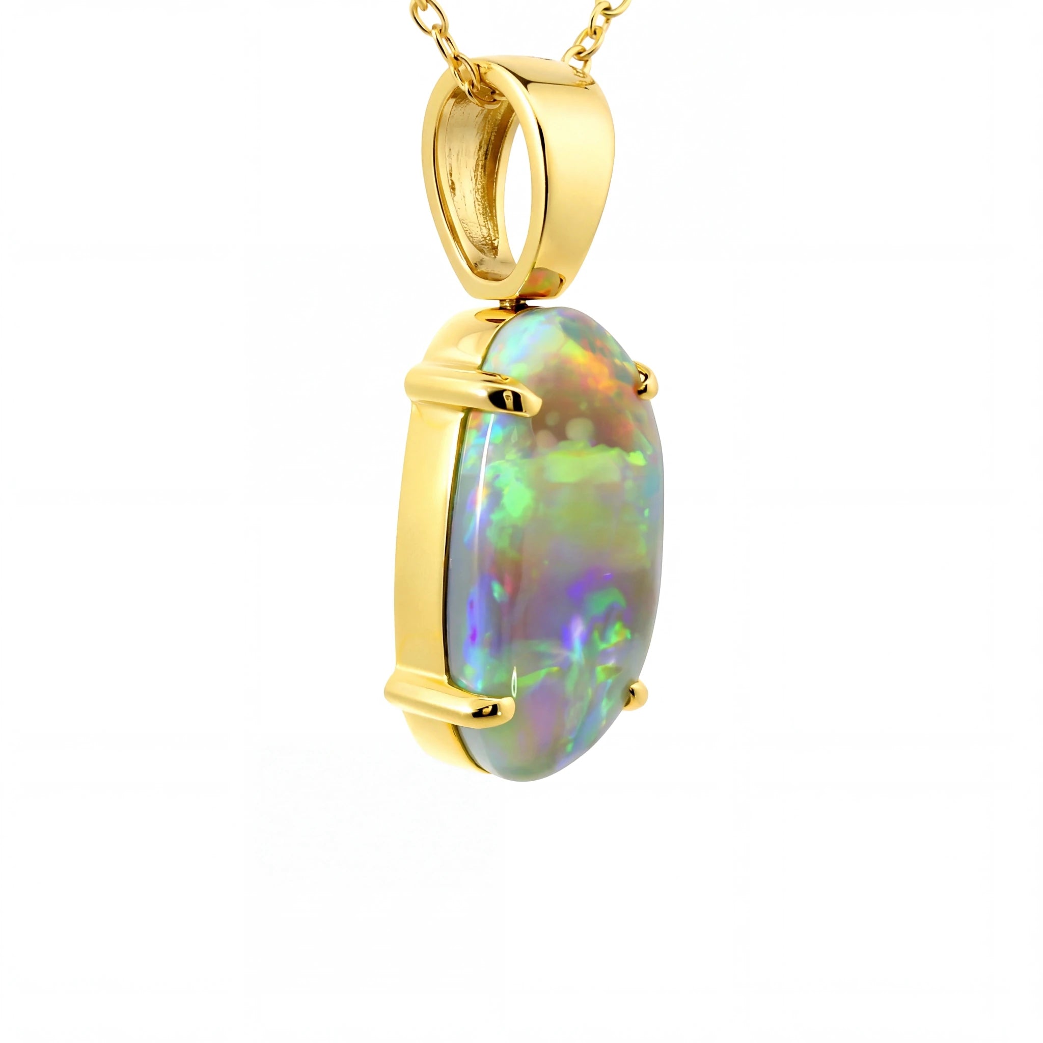 Dark Opal Pendant in 18K Yellow Gold - Multicolour - Australian Opal Cutters and Pearl Divers