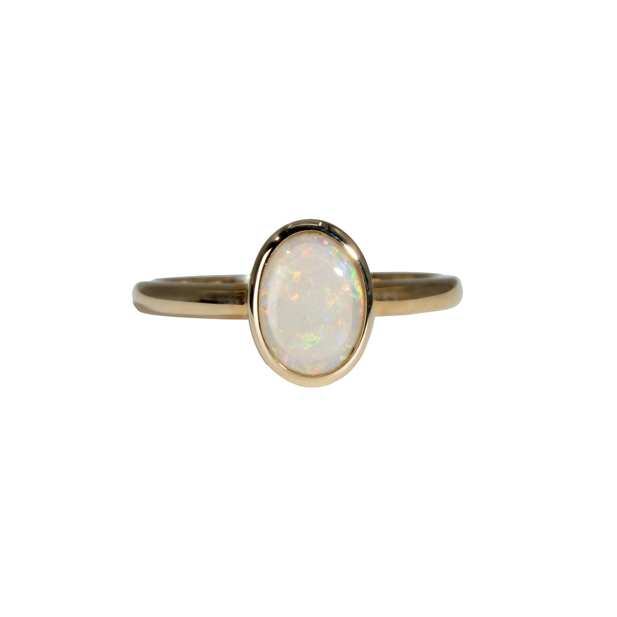 Dark Opal Ring in 14K Yellow Gold - Multicolour - Australian Opal Cutters and Pearl Divers