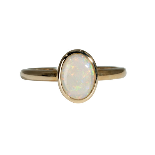 Dark Opal Ring in 14K Yellow Gold - Multicolour - Australian Opal Cutters and Pearl Divers