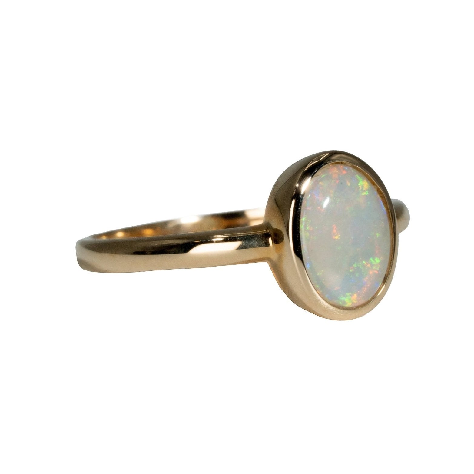 Dark Opal Ring in 14K Yellow Gold - Multicolour - Australian Opal Cutters and Pearl Divers