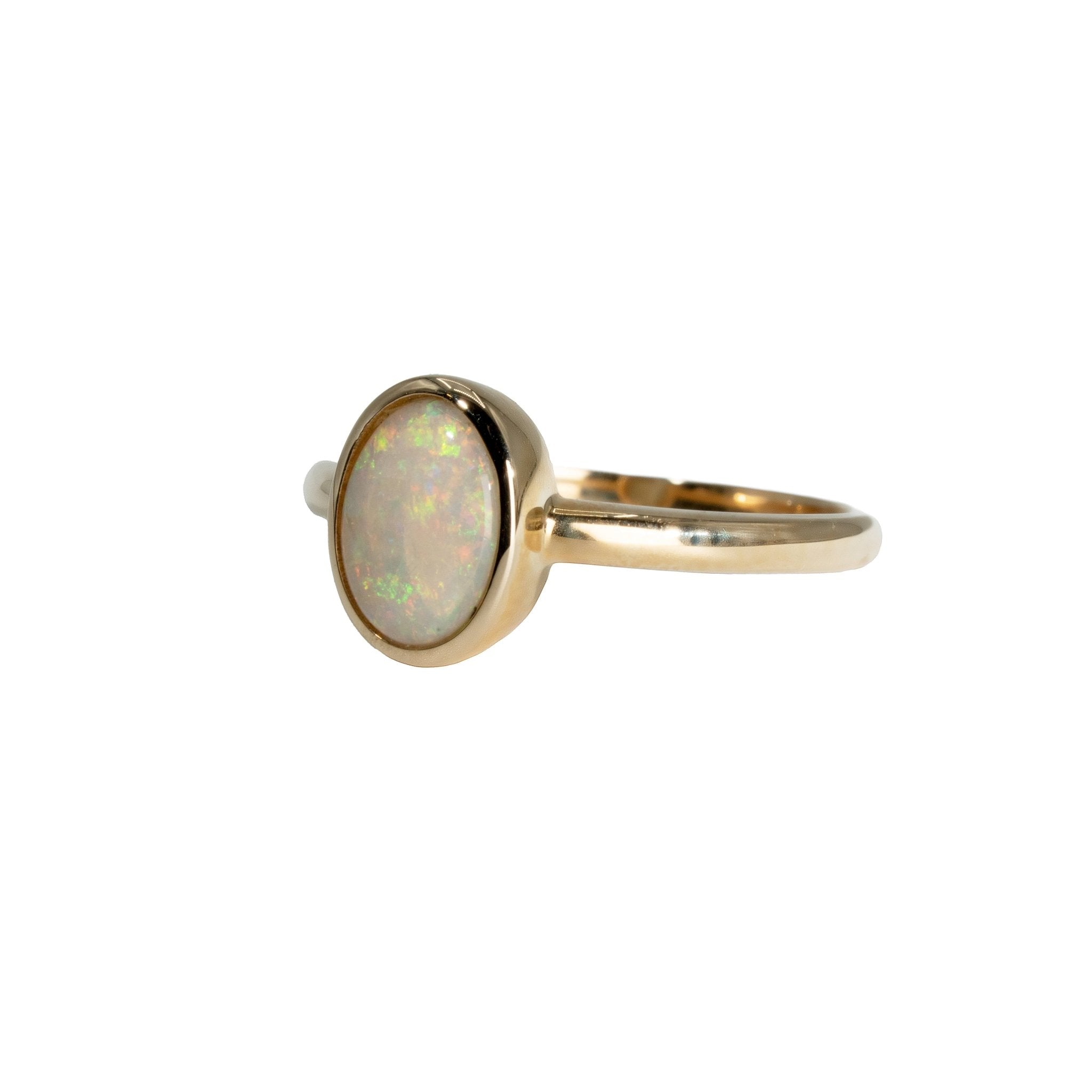 Dark Opal Ring in 14K Yellow Gold - Multicolour - Australian Opal Cutters and Pearl Divers