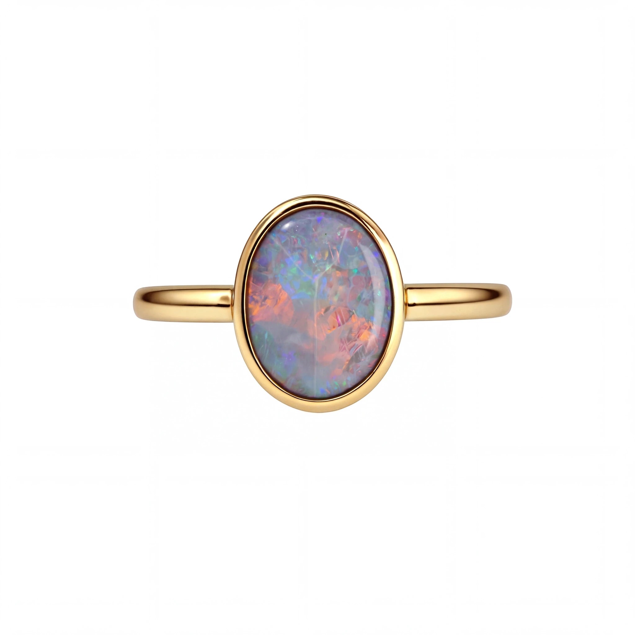Dark Opal Ring in 14K Yellow Gold - Multicolour - Australian Opal Cutters and Pearl Divers