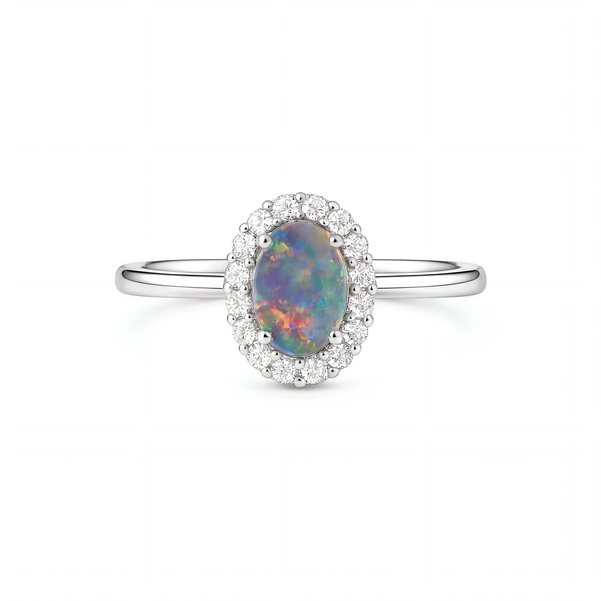 Dark Opal Ring in 18K White Gold - Multicolour - Australian Opal Cutters and Pearl Divers