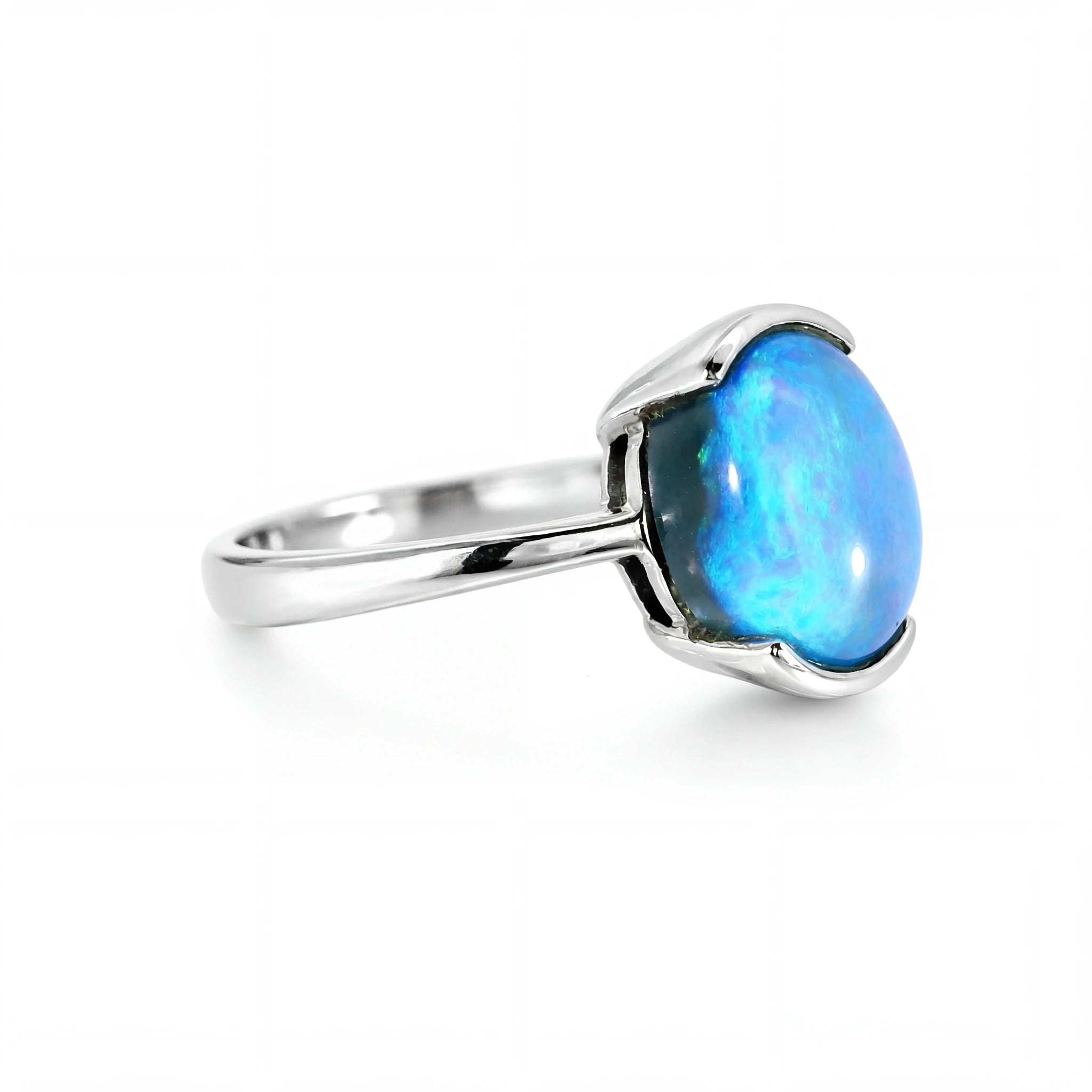 Dark Opal Ring In 925 Sterling Silver - Green and Blue - Australian Opal Cutters and Pearl Divers