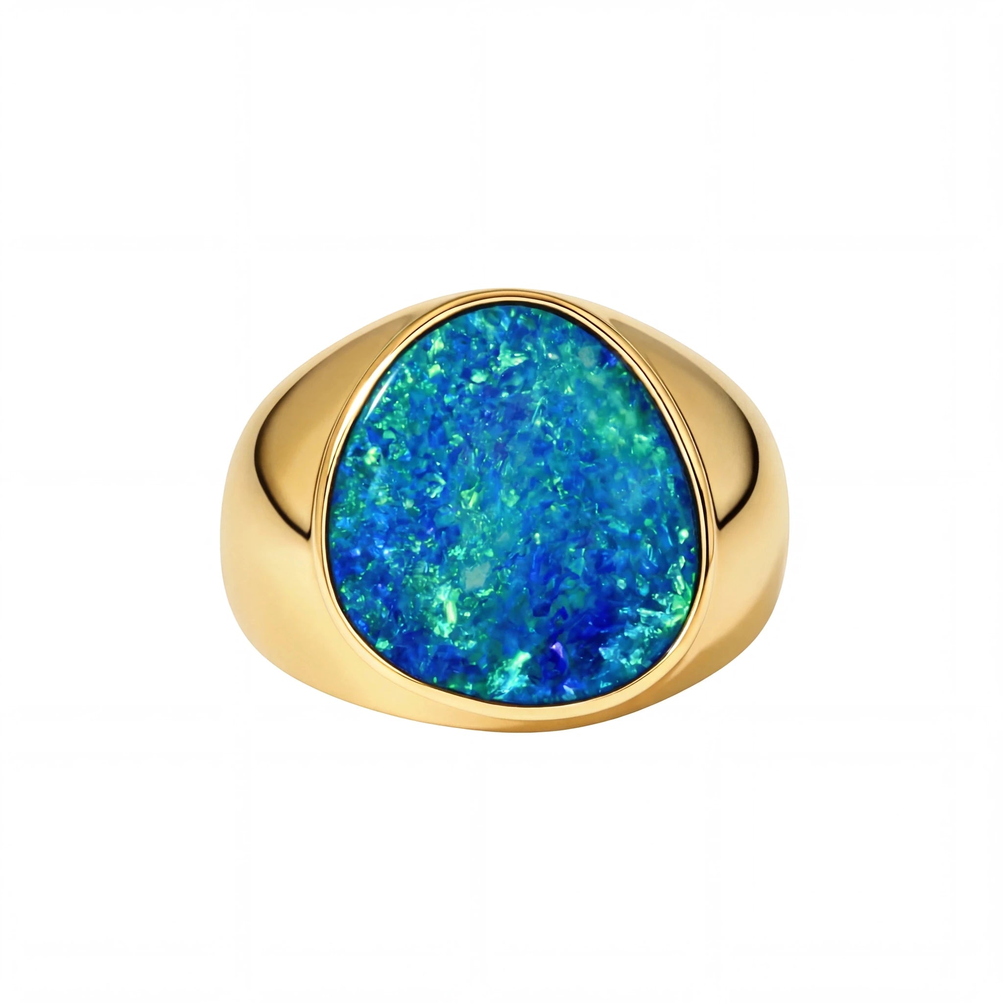 Doublet Opal Men's Ring in 14K Yellow Gold - Green-Blue - Australian Opal Cutters and Pearl Divers