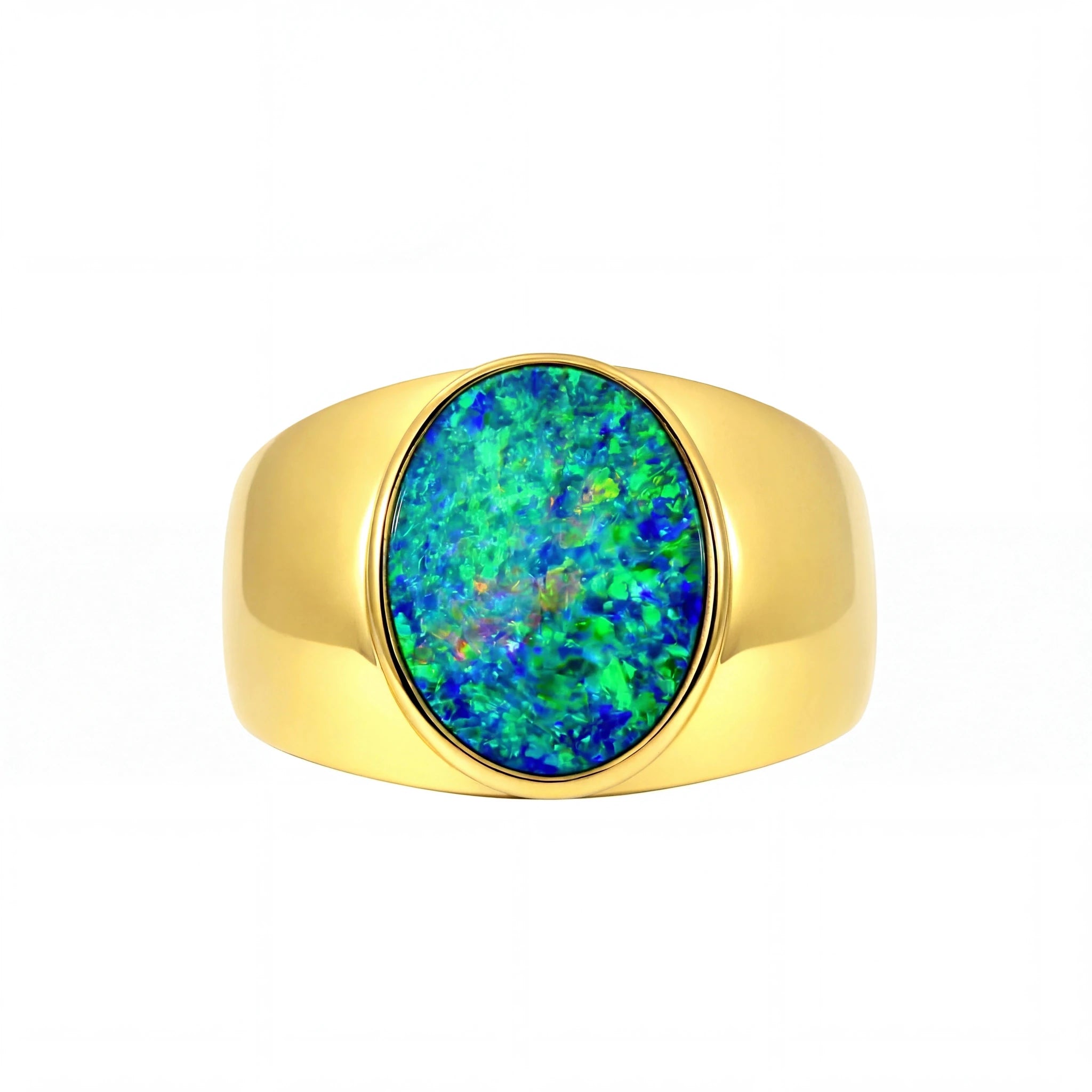 Doublet Opal Men's Ring in 14K Yellow Gold - Multicolour - Australian Opal Cutters and Pearl Divers