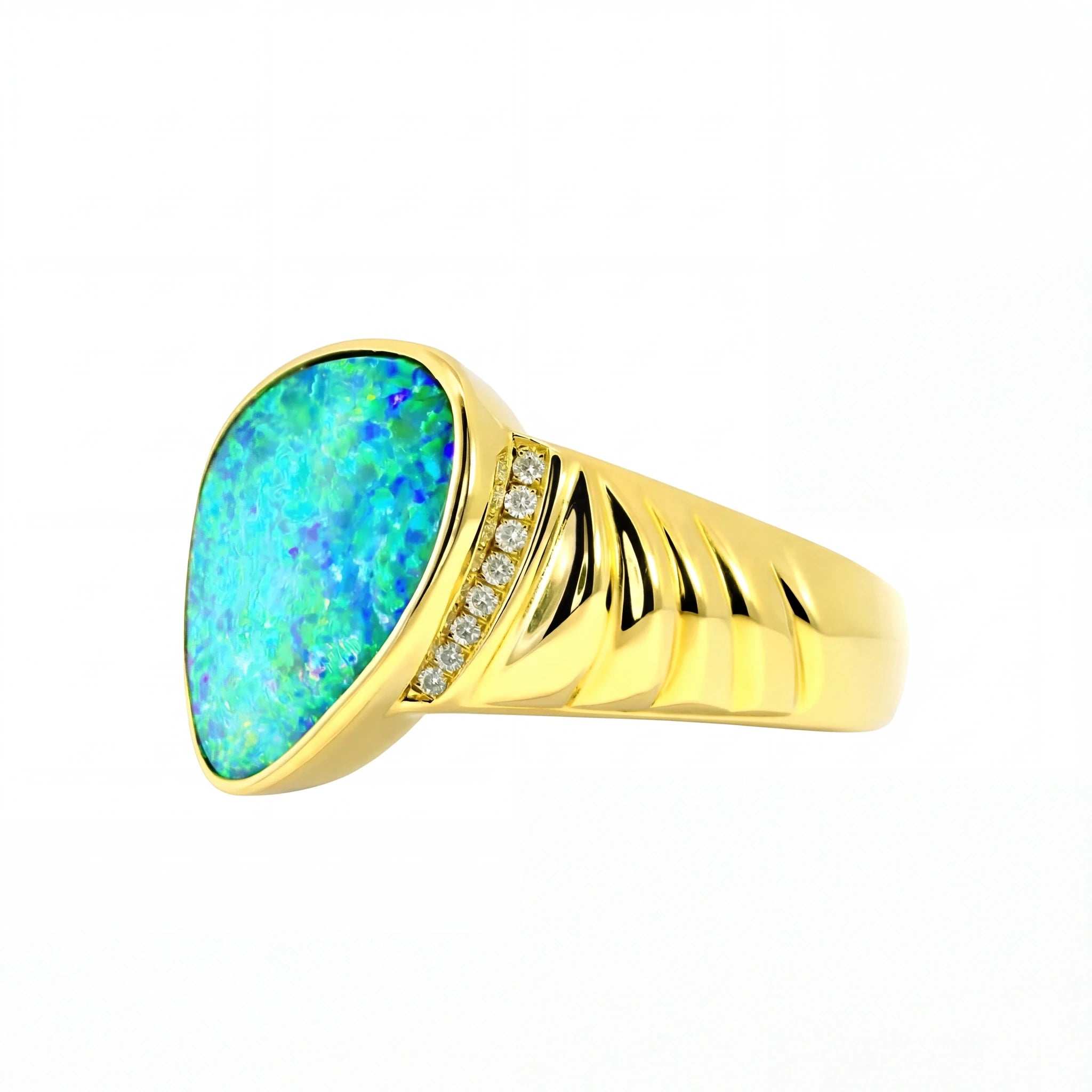 Doublet Opal Men's Ring in 14K Yellow Gold - Multicolour - Australian Opal Cutters and Pearl Divers