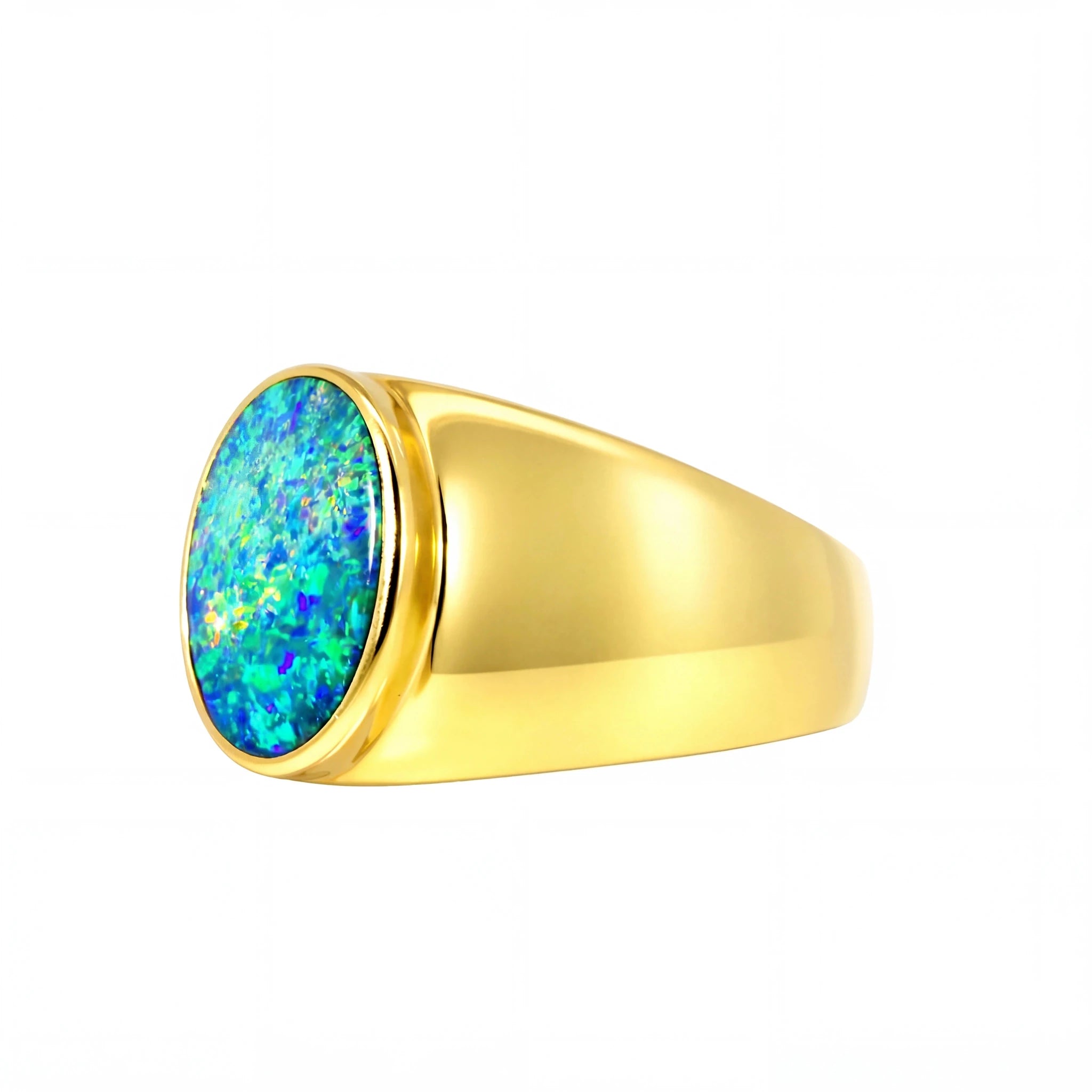 Doublet Opal Men's Ring in 14K Yellow Gold - Multicolour - Australian Opal Cutters and Pearl Divers