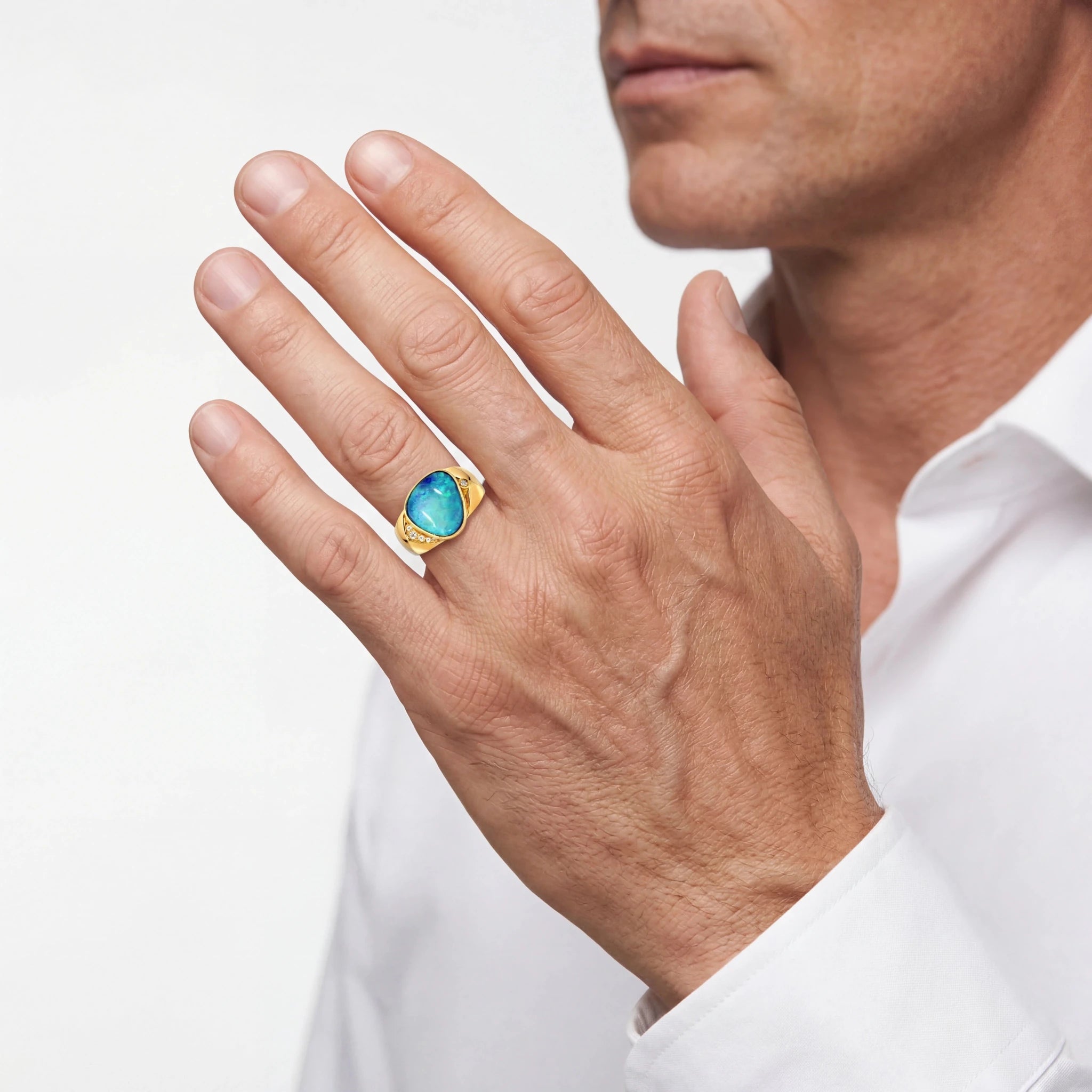 Doublet Opal Men's Ring in 14K Yellow Gold - Multicolour - Australian Opal Cutters and Pearl Divers