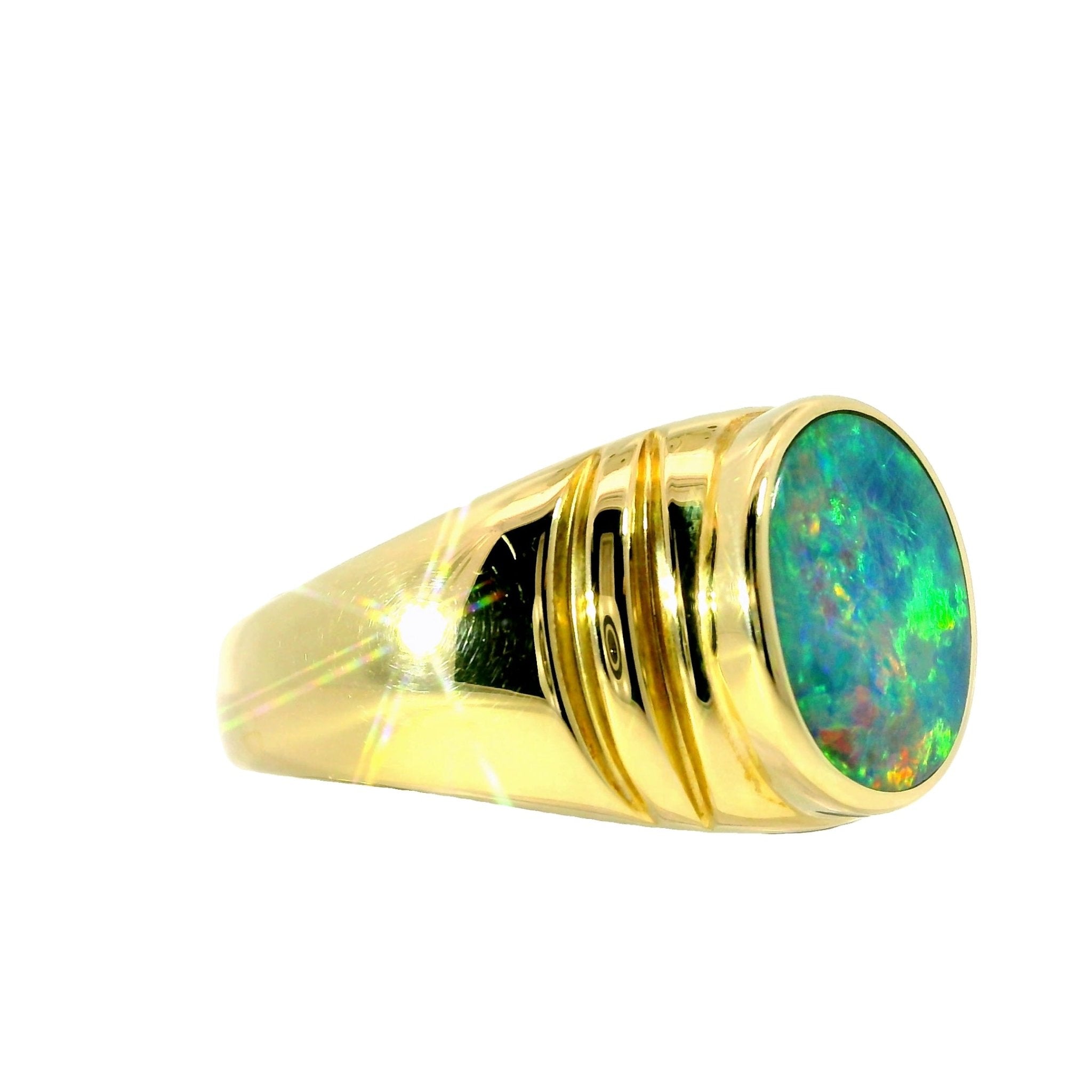 Doublet Opal Men's Ring in 14K Yellow Gold - Multicolour - Australian Opal Cutters and Pearl Divers