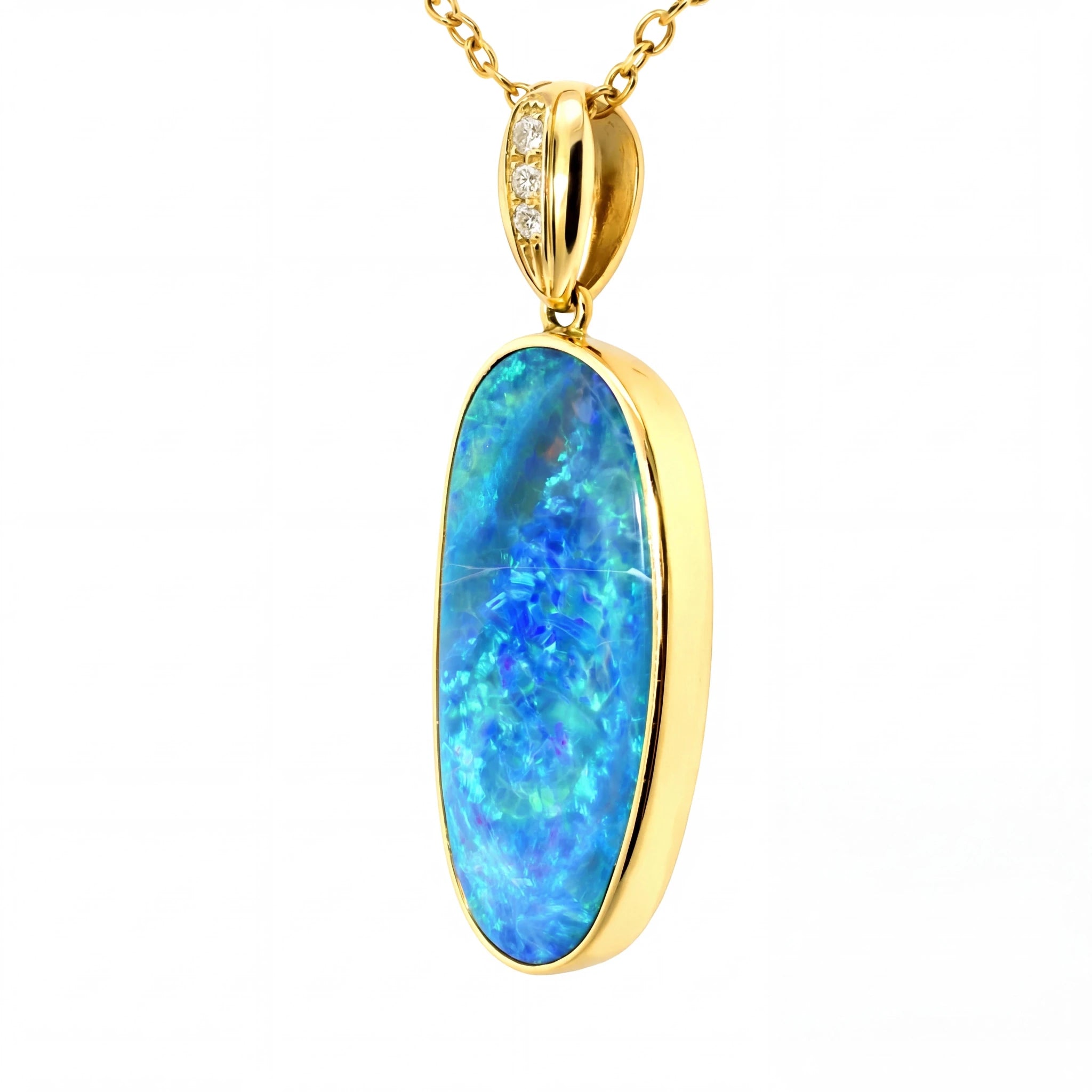 Doublet Opal Pendant in 14K Yellow Gold - Green-Blue - Australian Opal Cutters and Pearl Divers