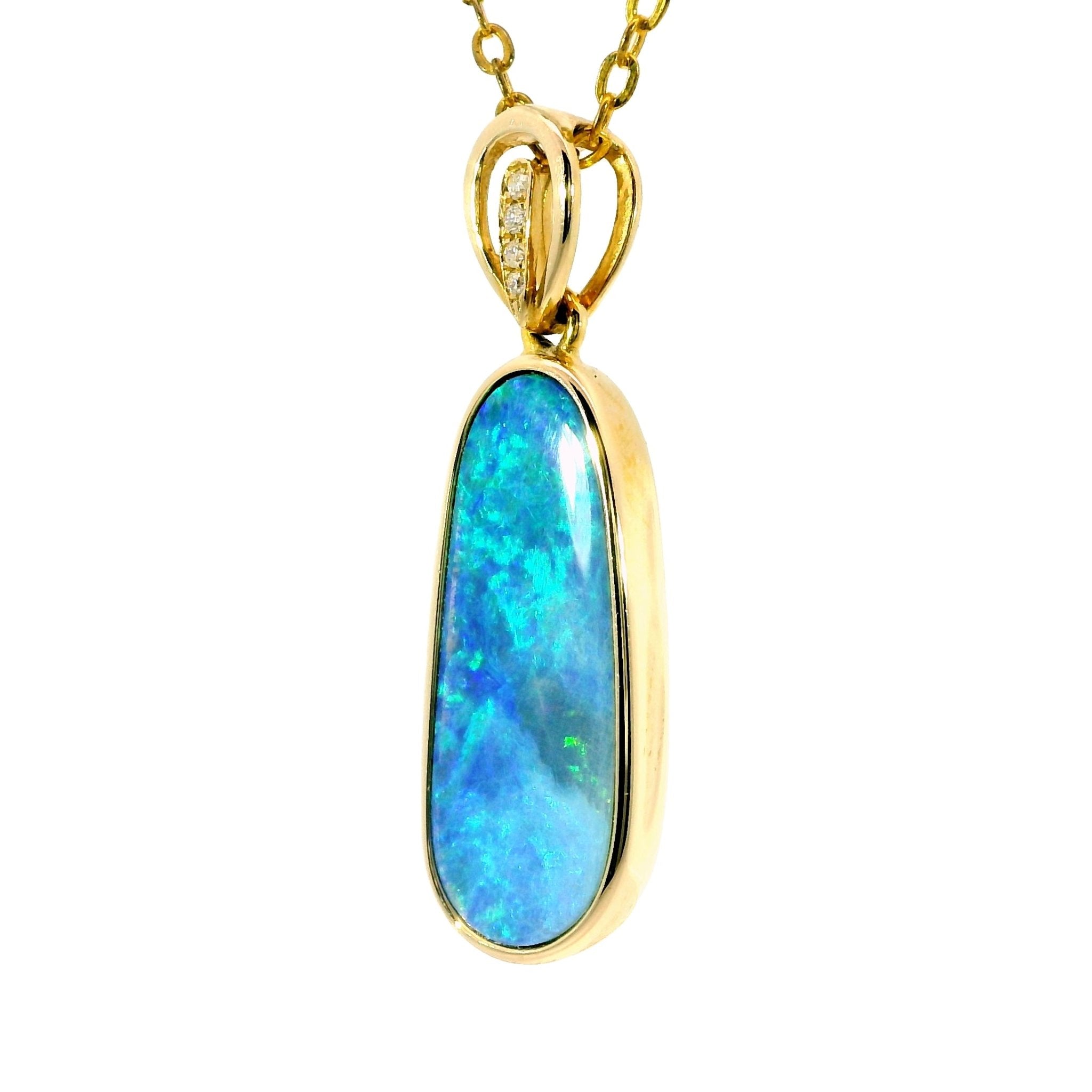 Doublet Opal Pendant in 14K Yellow Gold - Green-Blue - Australian Opal Cutters and Pearl Divers