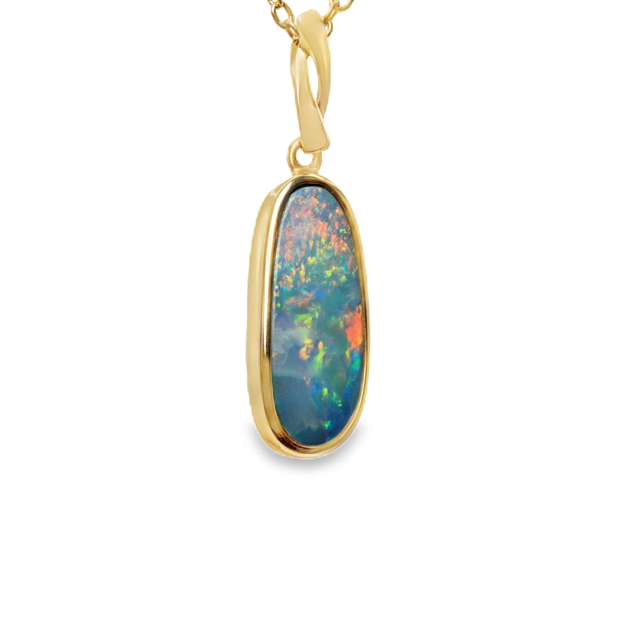 Doublet Opal Pendant in 14K Yellow Gold - Multicolour - Australian Opal Cutters and Pearl Divers