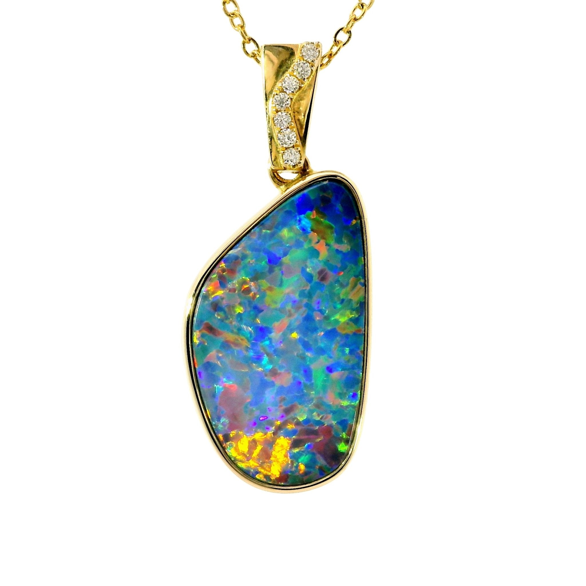 Doublet Opal Pendant in 14K Yellow Gold - Multicolour - Australian Opal Cutters and Pearl Divers