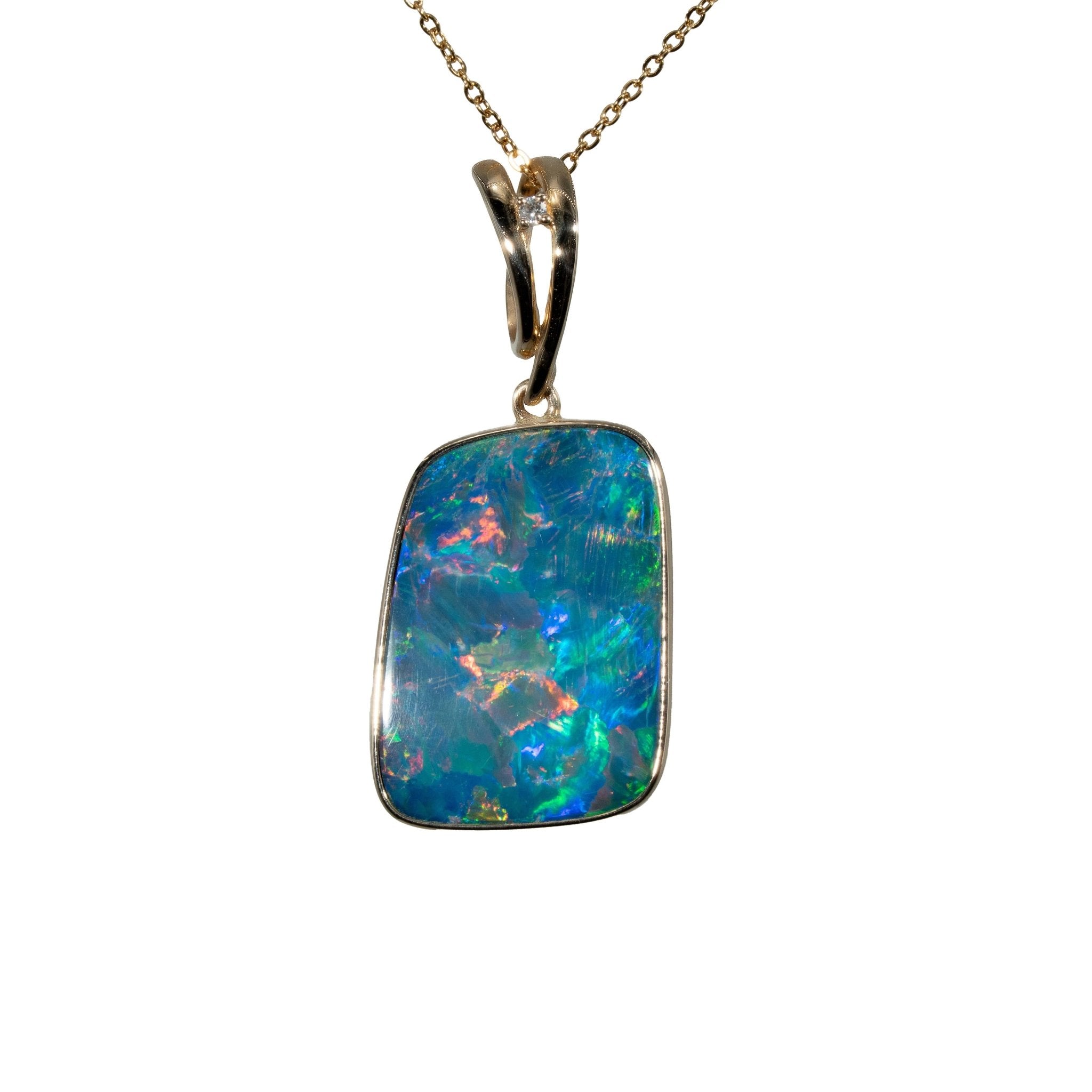 Doublet Opal Pendant in 14K Yellow Gold - Multicolour - Australian Opal Cutters and Pearl Divers