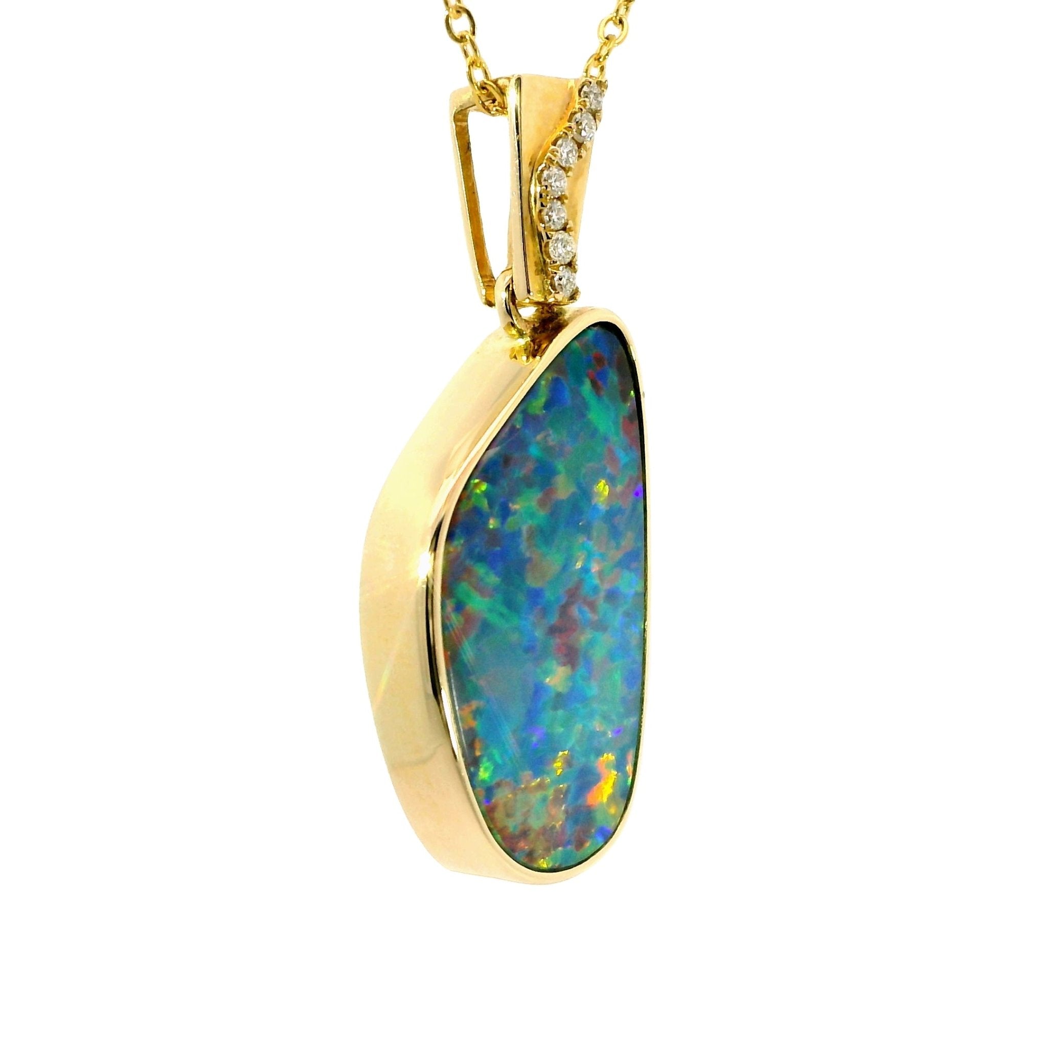 Doublet Opal Pendant in 14K Yellow Gold - Multicolour - Australian Opal Cutters and Pearl Divers