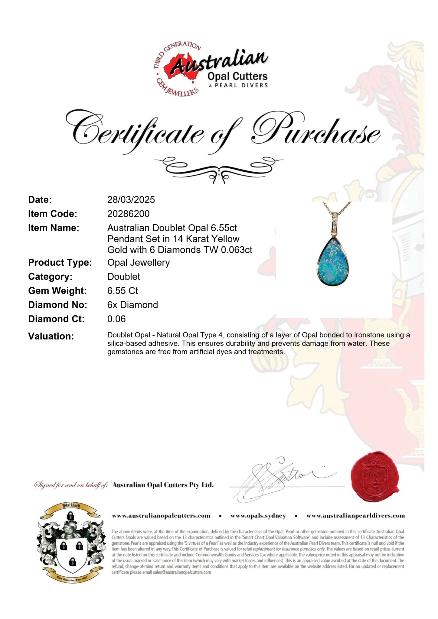 Doublet Opal Pendant in 14K Yellow Gold - Multicolour - Australian Opal Cutters and Pearl Divers