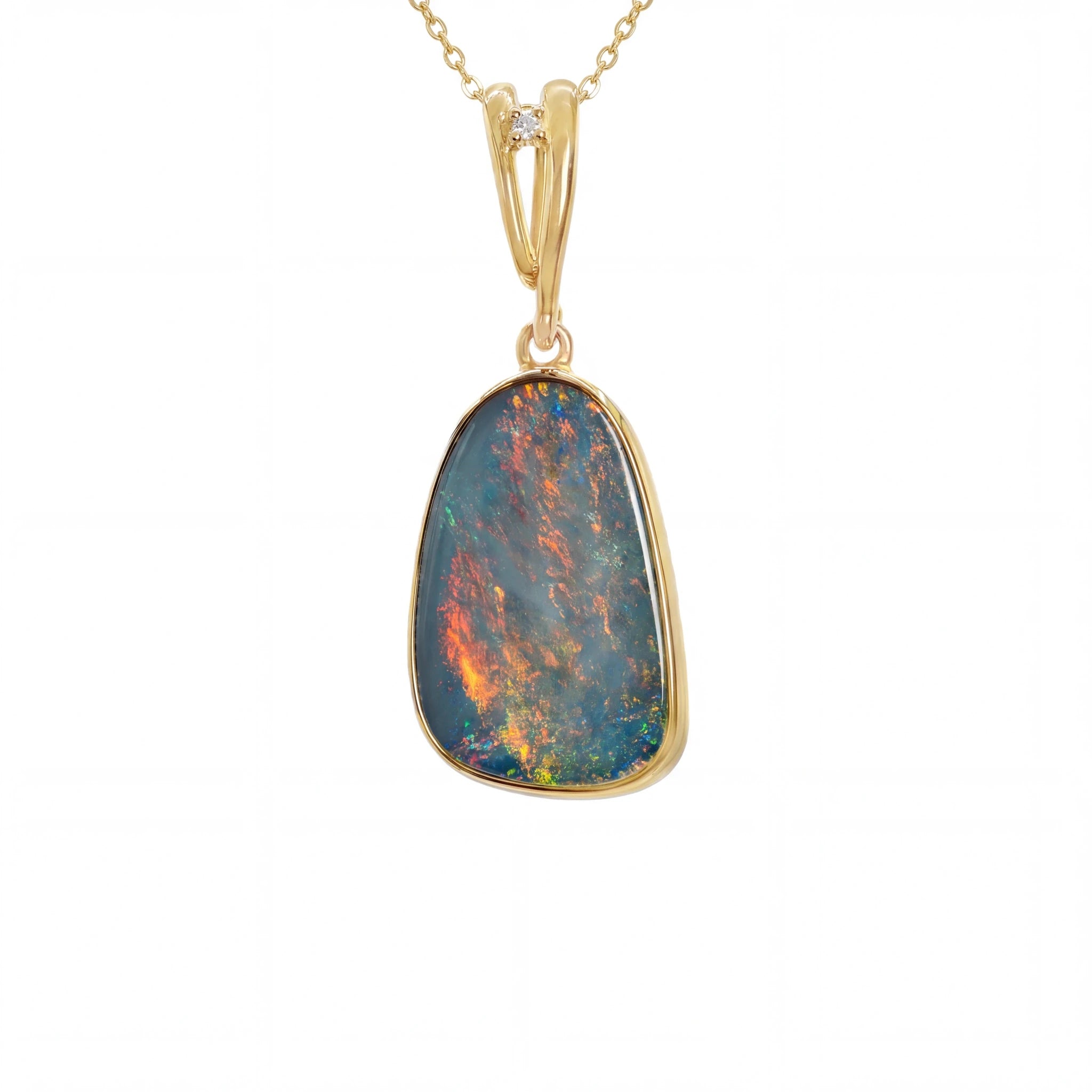 Doublet Opal Pendant in 14K Yellow Gold - Multicolour - Australian Opal Cutters and Pearl Divers