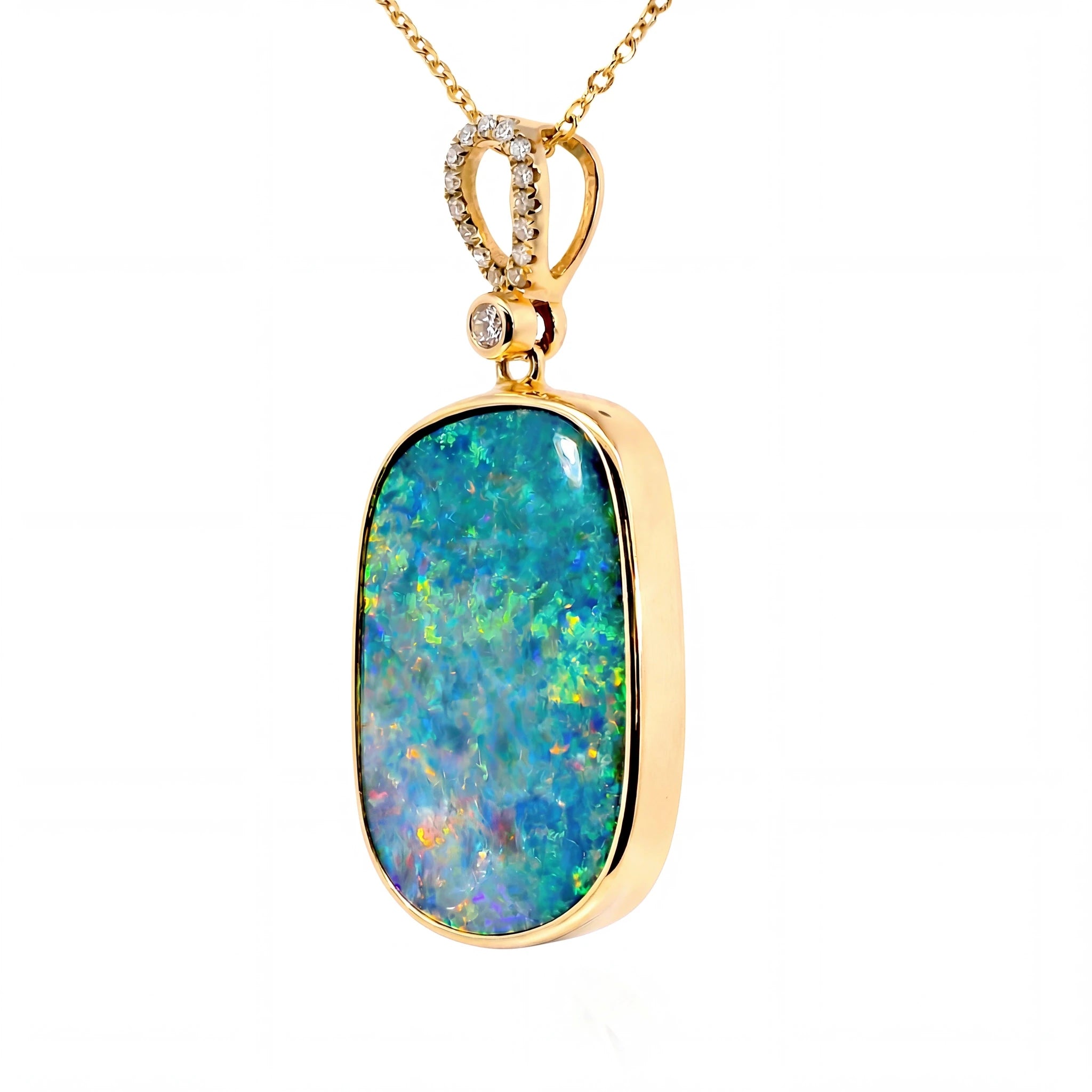 Doublet Opal Pendant in 14K Yellow Gold - Multicolour - Australian Opal Cutters and Pearl Divers