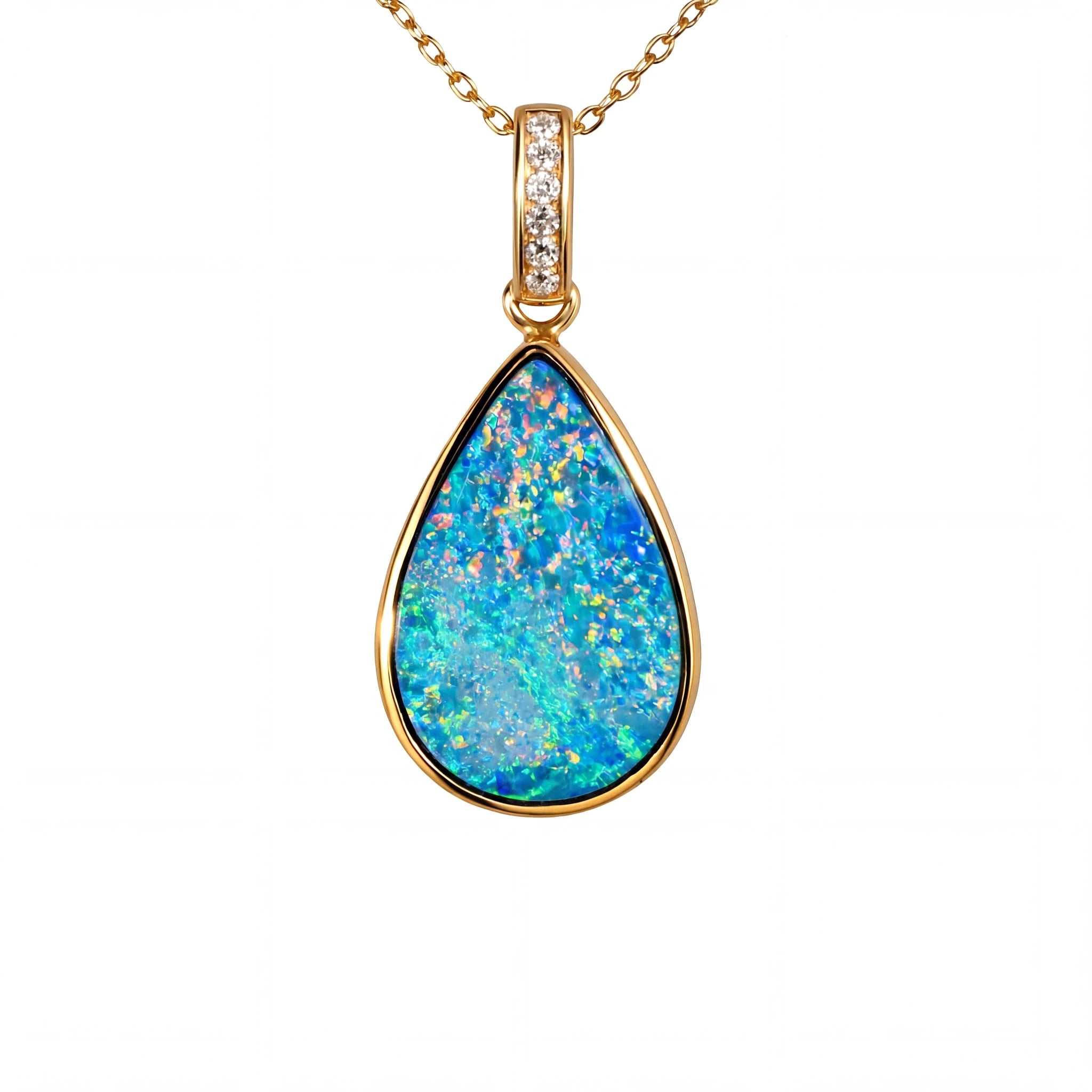 Doublet Opal Pendant in 14K Yellow Gold - Multicolour - Australian Opal Cutters and Pearl Divers