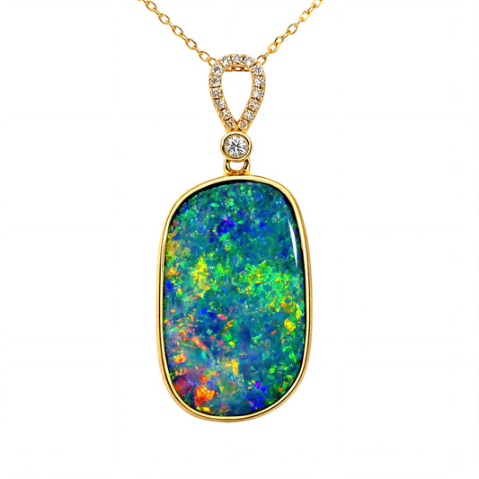 Doublet Opal Pendant in 14K Yellow Gold - Multicolour - Australian Opal Cutters and Pearl Divers