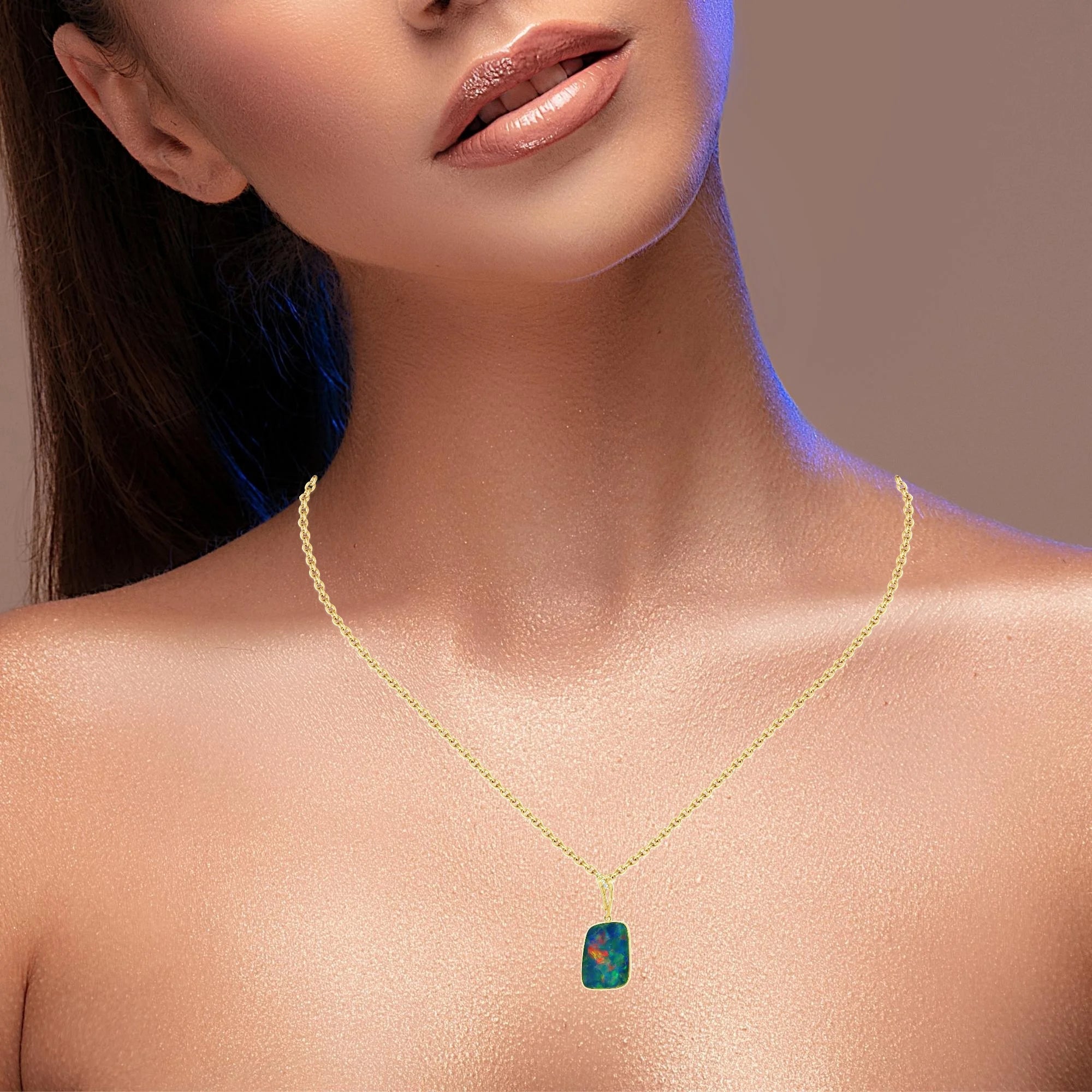 Doublet Opal Pendant in 14K Yellow Gold - Multicolour - Australian Opal Cutters and Pearl Divers