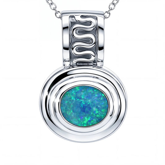 Doublet Opal Pendant in 925 Sterling Silver - Green-Blue - Australian Opal Cutters and Pearl Divers