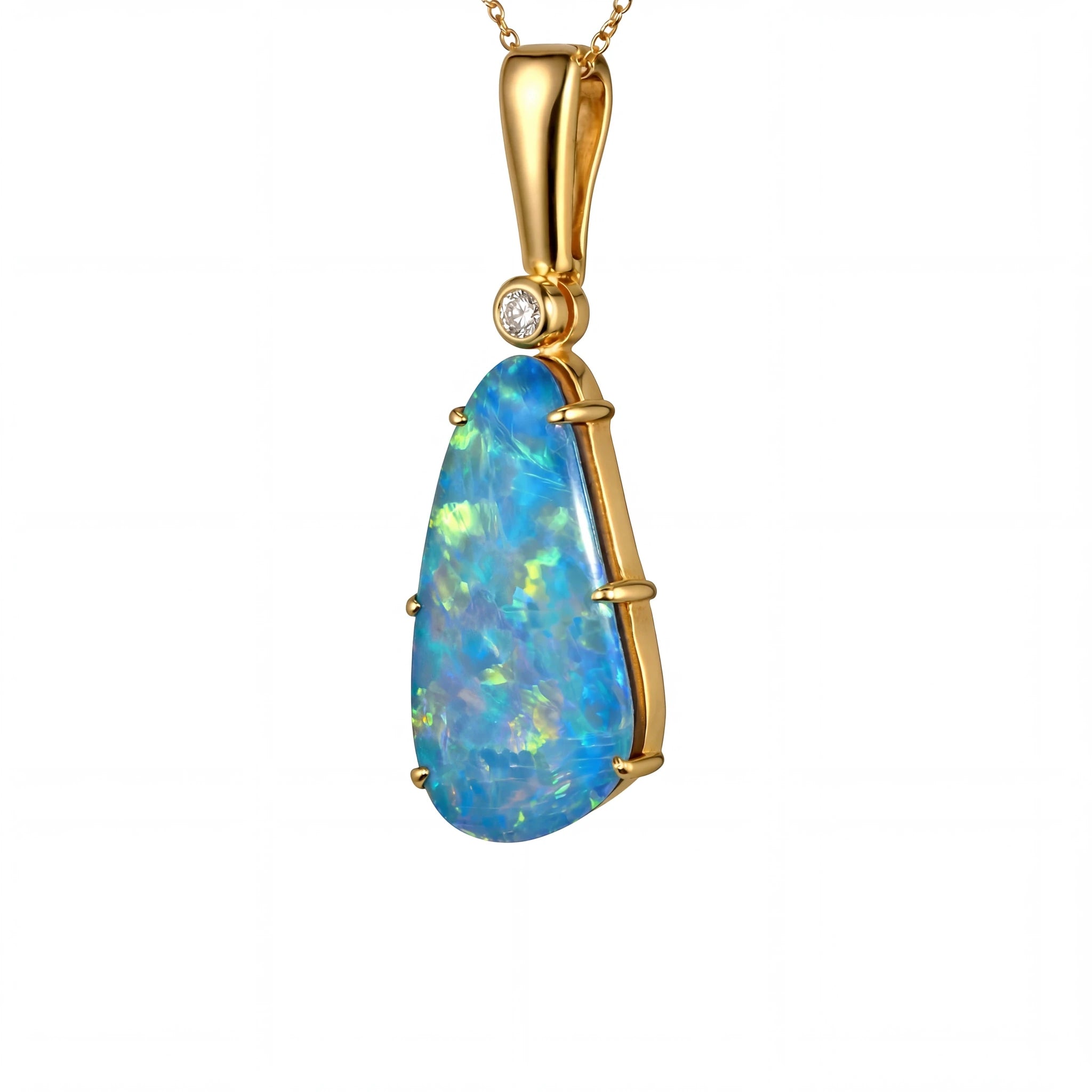 Doublet Opal Pendant in 9K Yellow Gold - Multicolour - Australian Opal Cutters and Pearl Divers