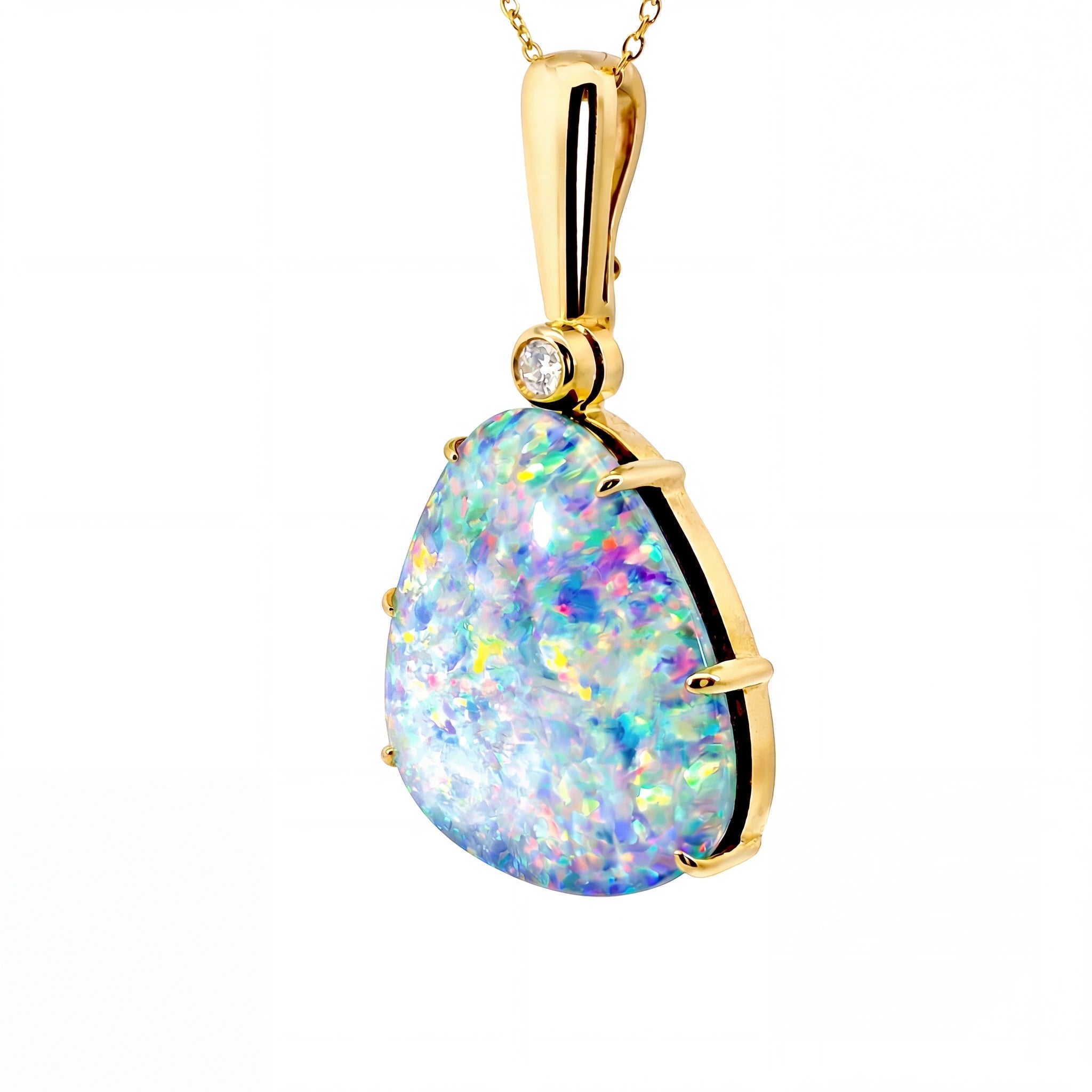Doublet Opal Pendant in 9K Yellow Gold - Multicolour - Australian Opal Cutters and Pearl Divers