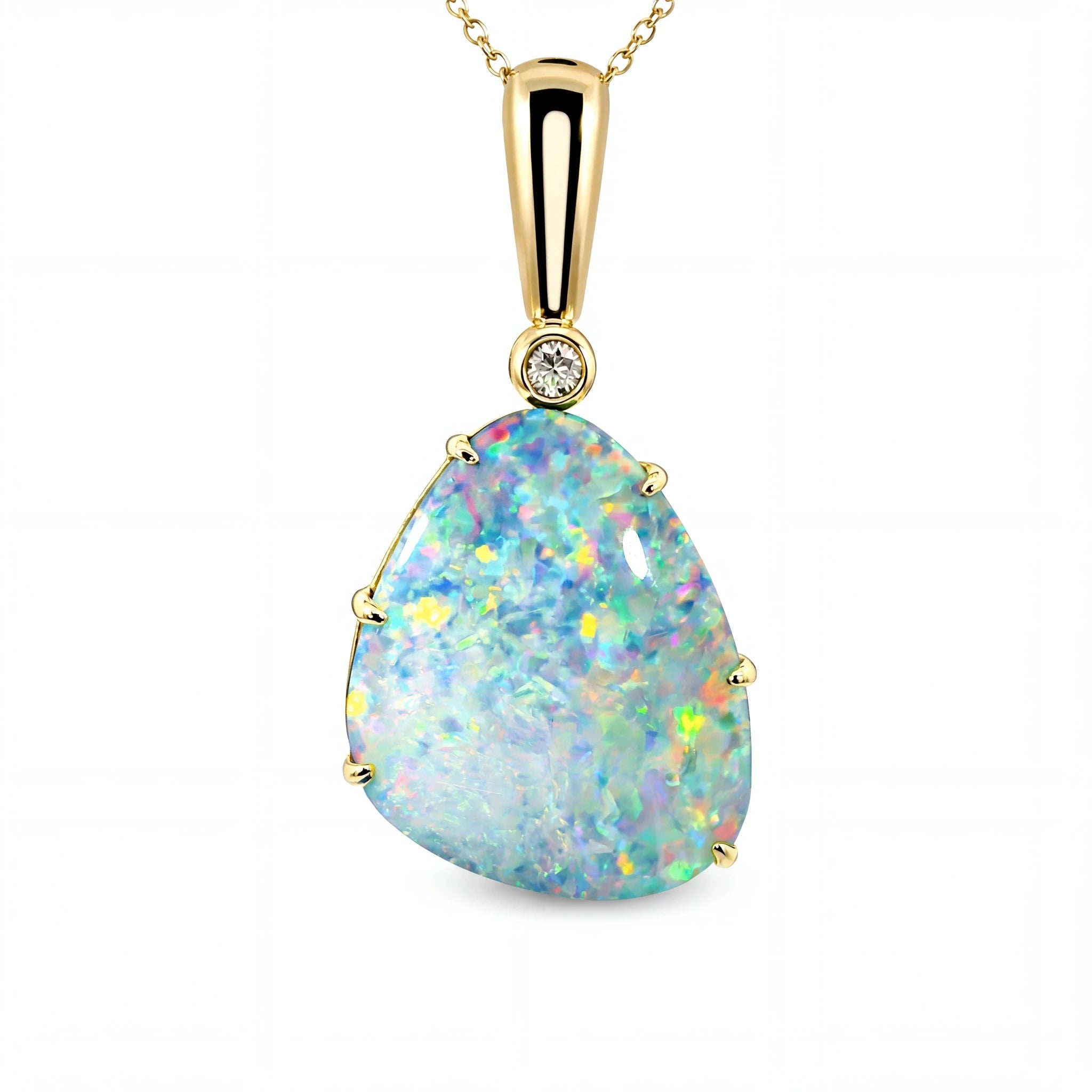 Doublet Opal Pendant in 9K Yellow Gold - Multicolour - Australian Opal Cutters and Pearl Divers