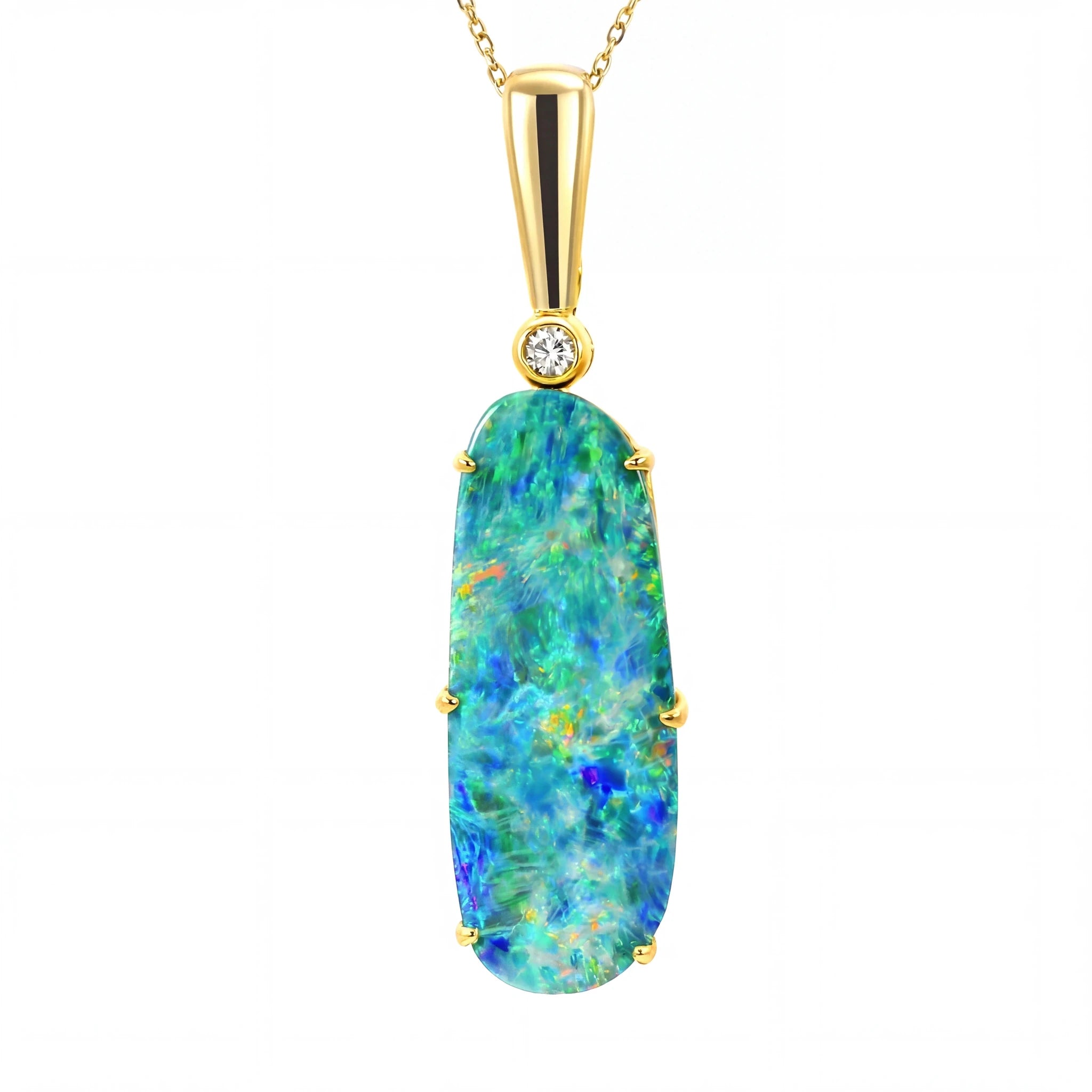 Doublet Opal Pendant in 9K Yellow Gold - Multicolour - Australian Opal Cutters and Pearl Divers