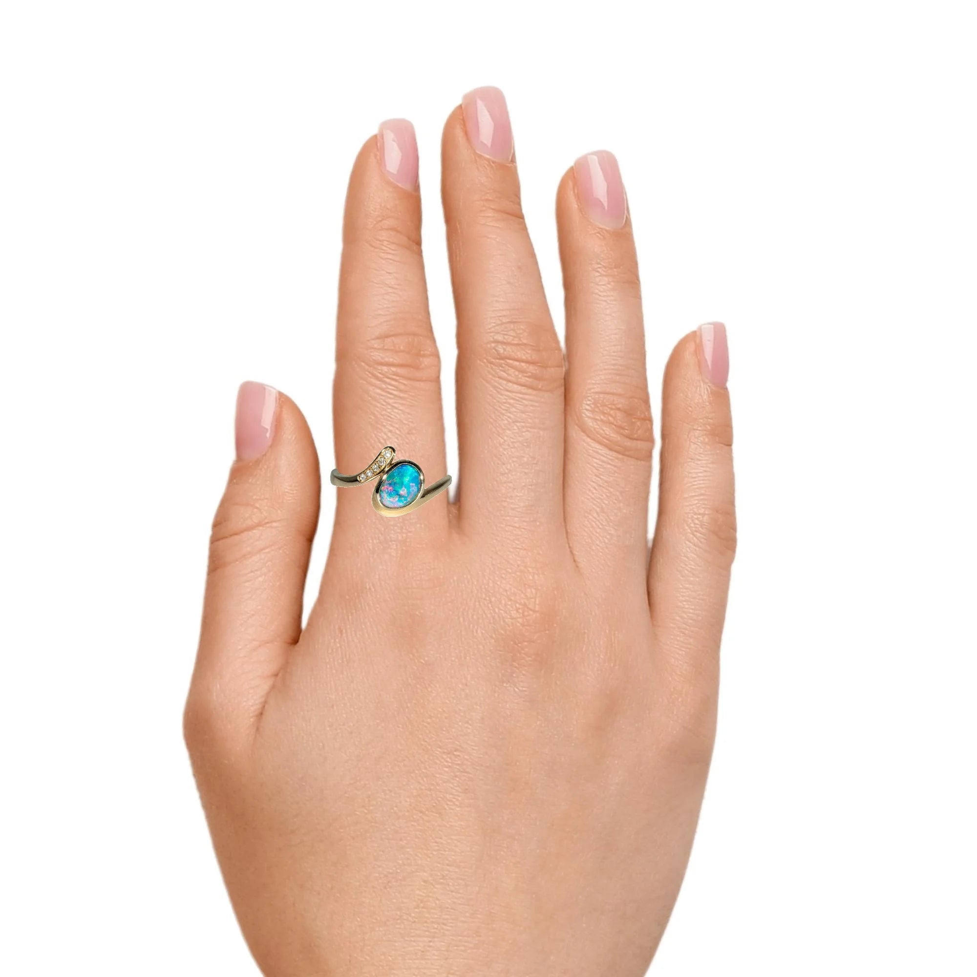 Doublet Opal Ring in 14K Yellow Gold - Multicolour - Australian Opal Cutters and Pearl Divers