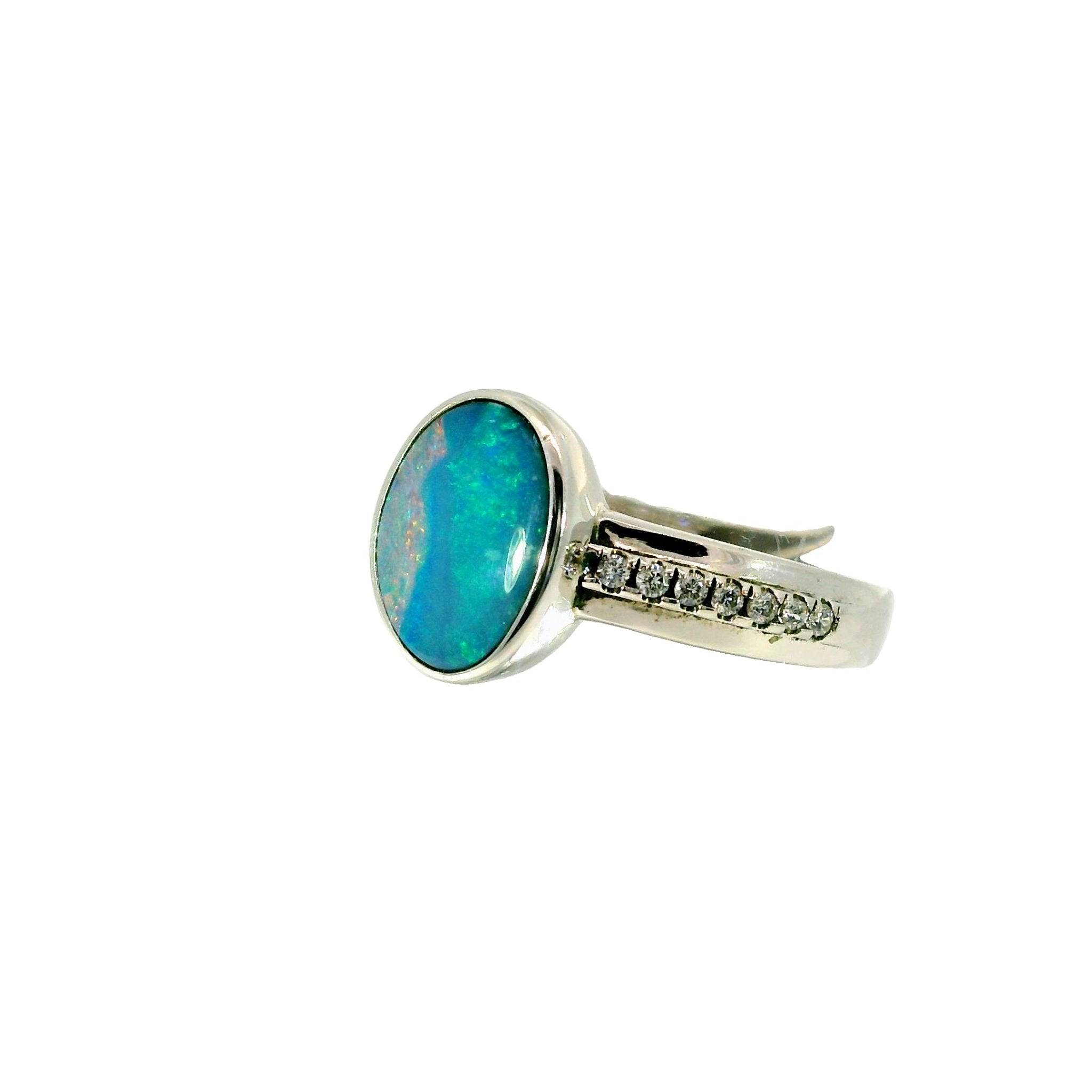 Doublet Opal Ring in 925 Sterling Silver - Multicolour - Australian Opal Cutters and Pearl Divers