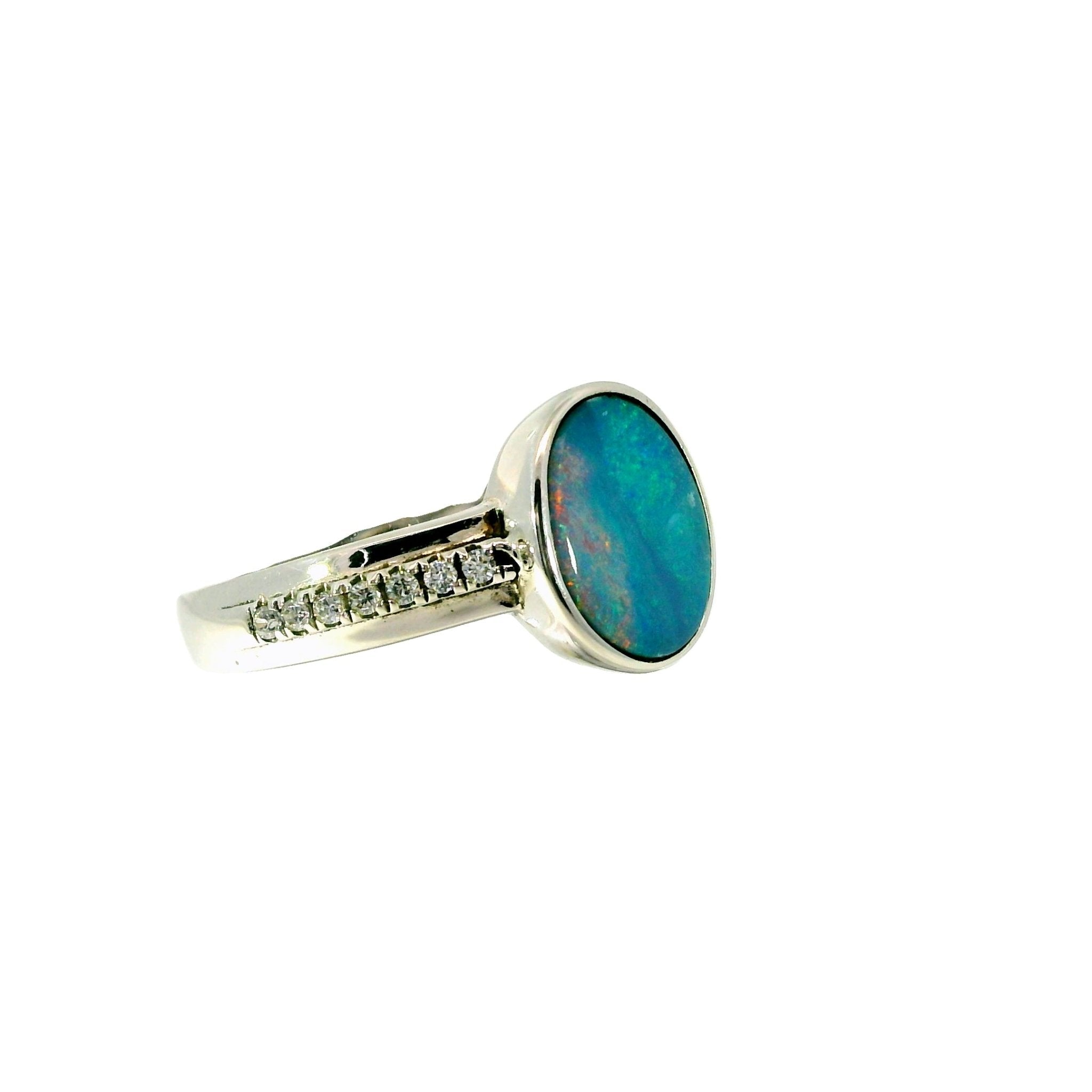 Doublet Opal Ring in 925 Sterling Silver - Multicolour - Australian Opal Cutters and Pearl Divers