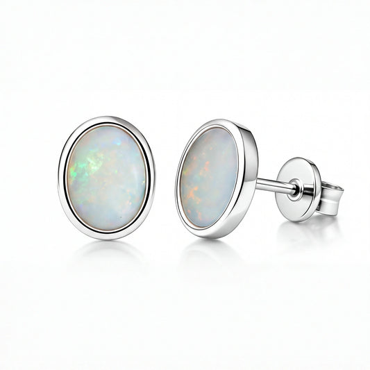 Light Opal Earrings In 925 Sterling Silver - Multicolour - Australian Opal Cutters and Pearl Divers