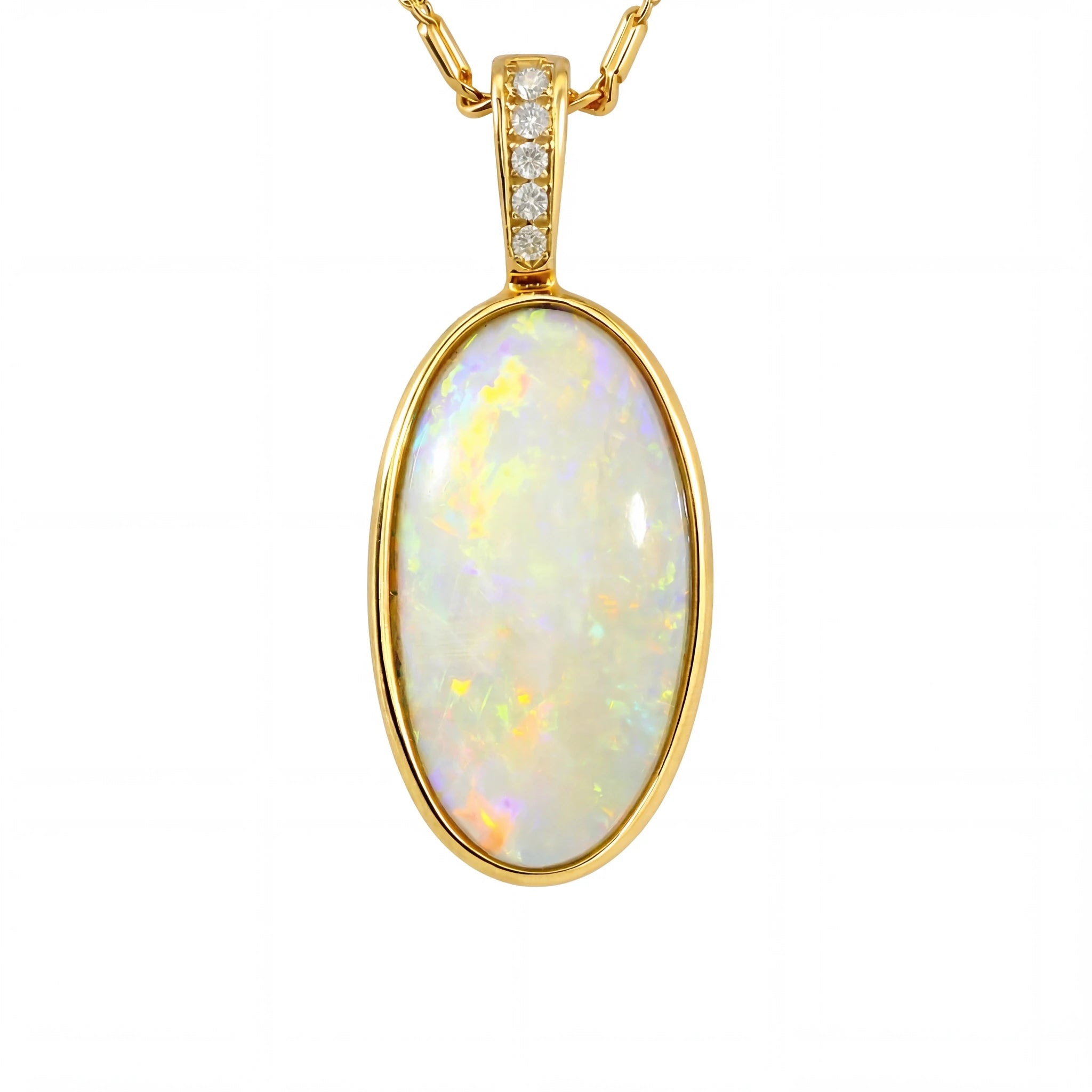 Light Opal Pendant In 14k Yellow Gold - Multicolour - Australian Opal Cutters and Pearl Divers