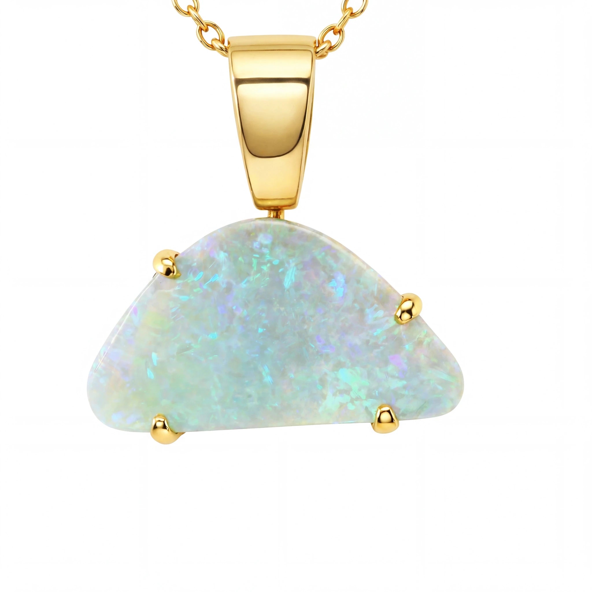 Light Opal Pendant In 18k Yellow Gold - Green-Blue - Australian Opal Cutters and Pearl Divers